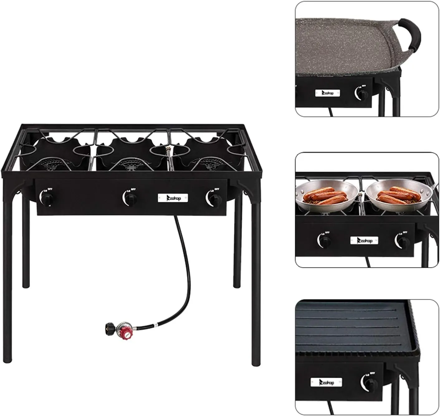 VERYKE Outdoor Camping Burner Stove,Protable Propane Gas Stove,High Pressure Stand Cooker for Backyard,Camping,Home (Three Burner - 225000-BTU)