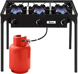 VERYKE Outdoor Camping Burner Stove,Protable Propane Gas Stove,High Pressure Stand Cooker for Backyard,Camping,Home (Three Burner - 225000-BTU)