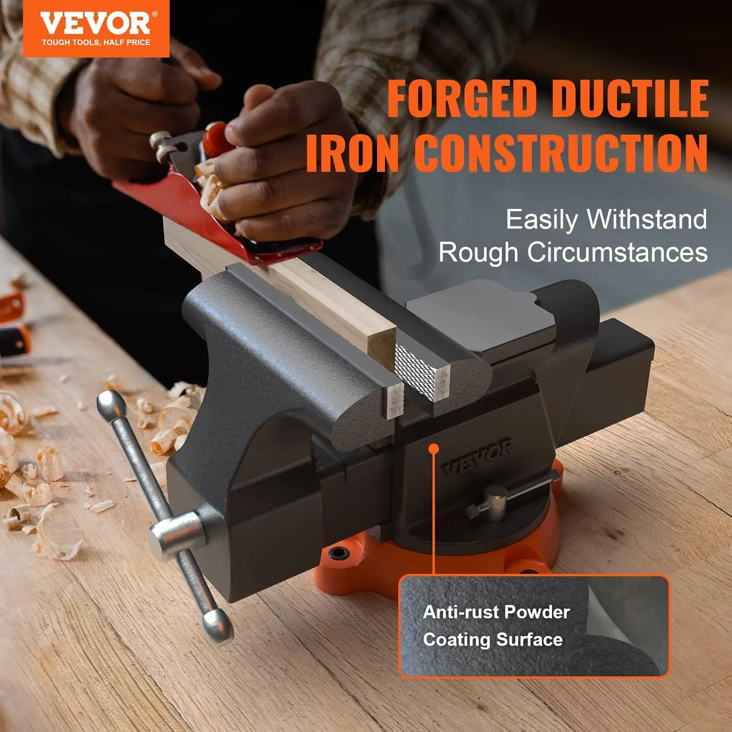 VEVOR Bench Vise, 6-inch Jaw Width 5.9-inch Jaw Opening, 360-Degree Swivel Locking Base Multipurpose Vise w/Anvil, Heavy Duty Ductile Iron Workbench Vise w/Bolts & Nuts, for Drilling, Pipe Cutting