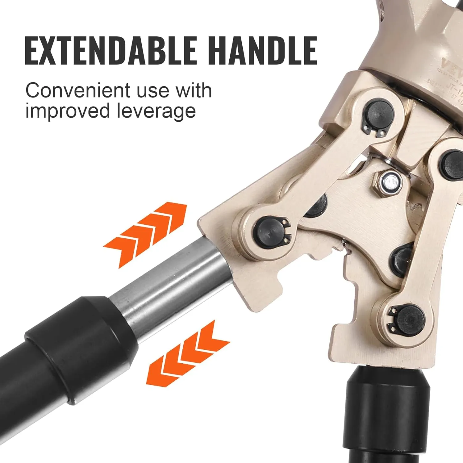 VEVOR Copper Press Tool Tube Fittings Crimping Kit, Pro Press Crimper with 1/2", 3/4", 1" Quick Change Jaws, 360° Rotatable Crimp Tool & Locking Pin, Extendable Handle, Meet ASTM B88 and B75 Standard