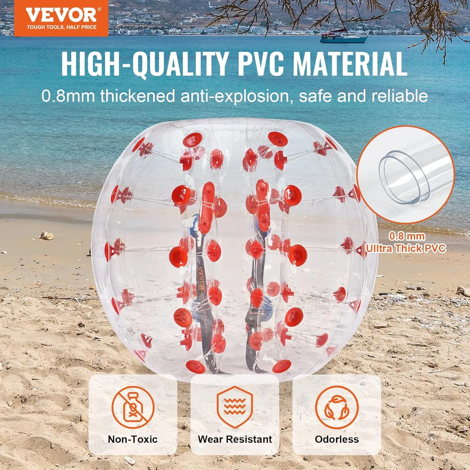 VEVOR Inflatable Bumper Ball, 4FT/5FT Body Sumo Zorb Balls for Teen, 0.8mm Thick PVC Human Hamster Bubble Balls for Outdoor Team Gaming Play, Bumper Bopper Toys for Garden, Yard, Park
