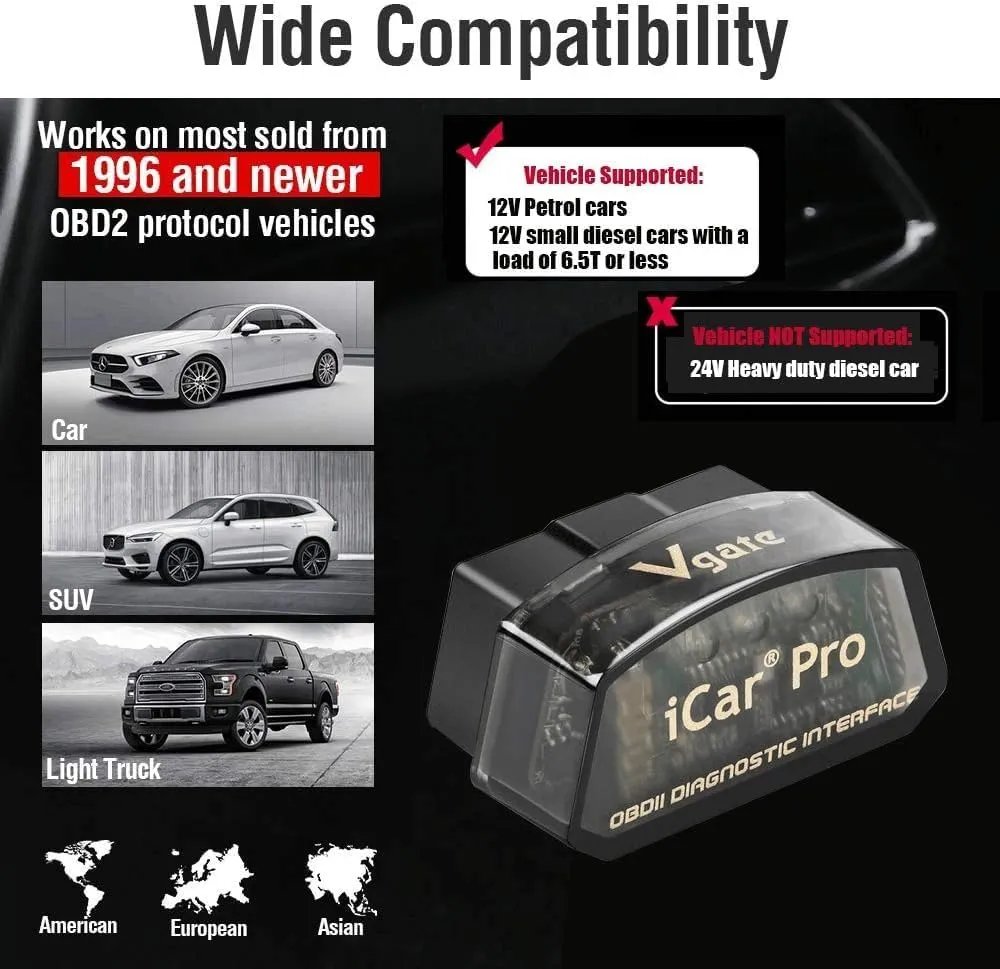 Vgate iCar Pro Bluetooth 4.0 (BLE) OBD2 Fault Code Reader OBDII Code Scanner Car Check Engine Light for iOS/Android