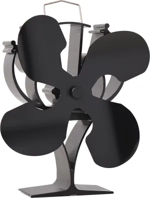 VODA New designed 4 Blades Heat Powered Stove Fan for Wood/Log Burner/Fireplace(Black)