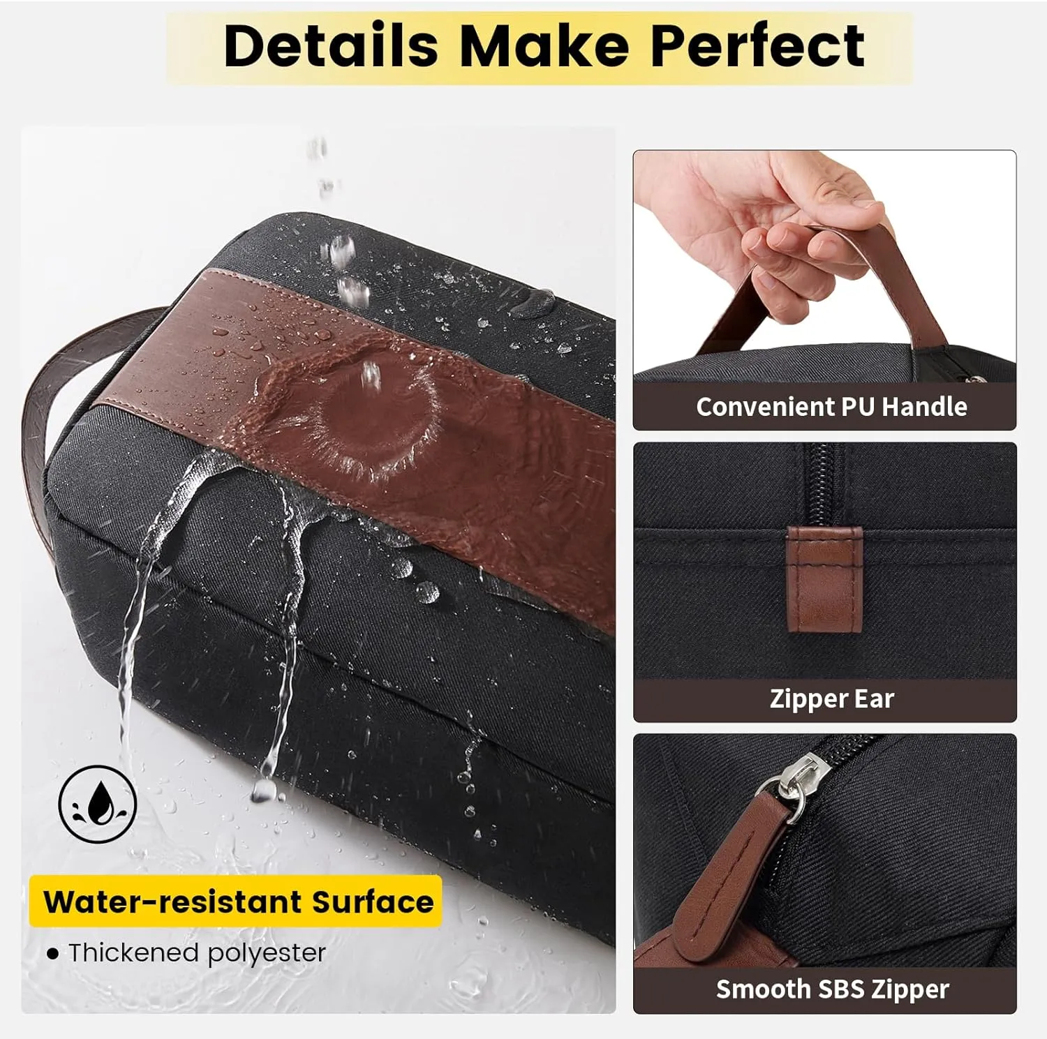 Vorspack Travel Toiletry Bag - Large Toiletry Bag for Men Water Resistant Dopp Kit Skincare Bag Travel Bag for Toiletries - Black