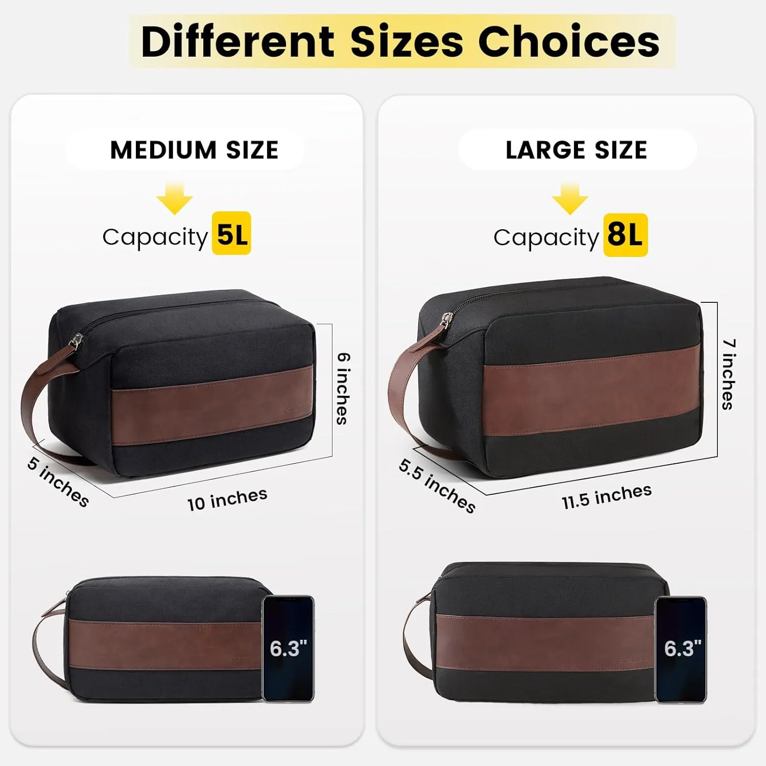 Vorspack Travel Toiletry Bag - Large Toiletry Bag for Men Water Resistant Dopp Kit Skincare Bag Travel Bag for Toiletries - Black