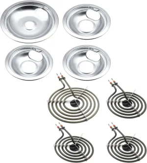 W10196405 W10196406 (3 Small and 1 Large) Drip Pans and MP15YA MP21YA Electric Range Burner Element Unit Set by SupHomie - Compatible with Whirlpool Amana Electric Range Stove