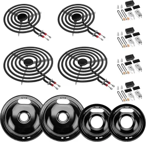 W10290350 W10290353 Porcelain Burner Drip Pans & MP22YA Electric Range Burner Element Unit Set & 330031 Range Burner Receptacle Kit Compatible with Whirlpool Frigidaire Range Oven/Stove by Cenipar
