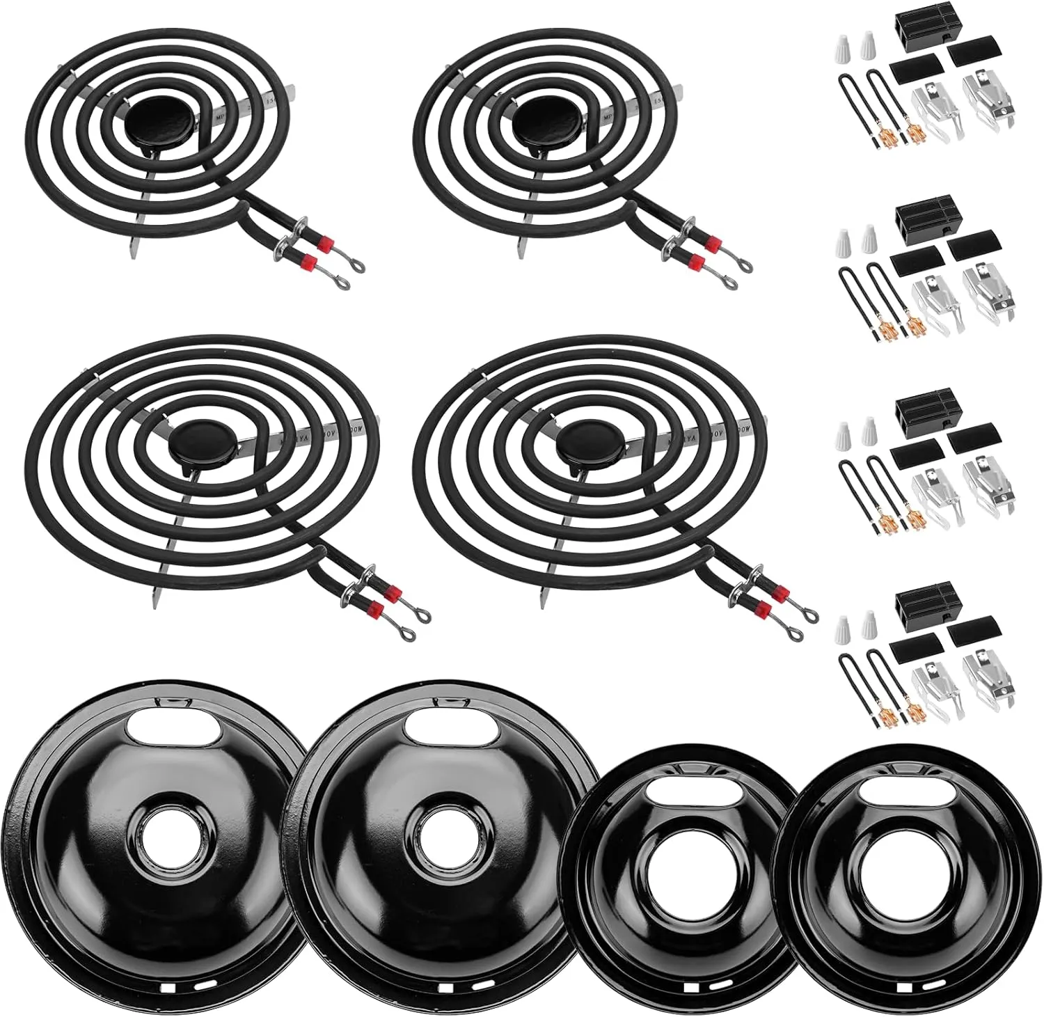 W10290350 W10290353 Porcelain Burner Drip Pans & MP22YA Electric Range Burner Element Unit Set & 330031 Range Burner Receptacle Kit Compatible with Whirlpool Frigidaire Range Oven/Stove by Cenipar