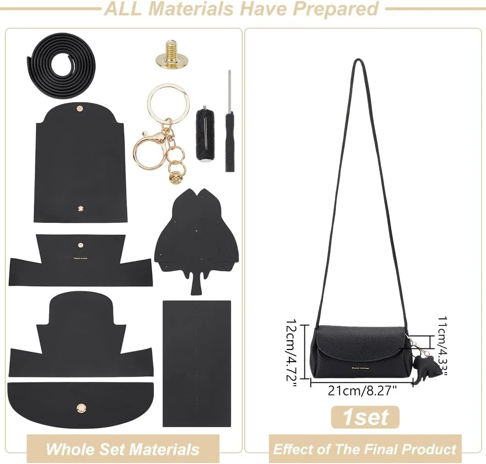 WADORN PU Leather Crossbody Making Kit, DIY Handmade Bag Sewing Accessories for DIY Purse Making Shoulder Bag Stitched Making Materials Set for Woman Birthday Holiday DIY Craft, Black