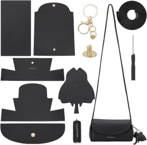 WADORN PU Leather Crossbody Making Kit, DIY Handmade Bag Sewing Accessories for DIY Purse Making Shoulder Bag Stitched Making Materials Set for Woman Birthday Holiday DIY Craft, Black