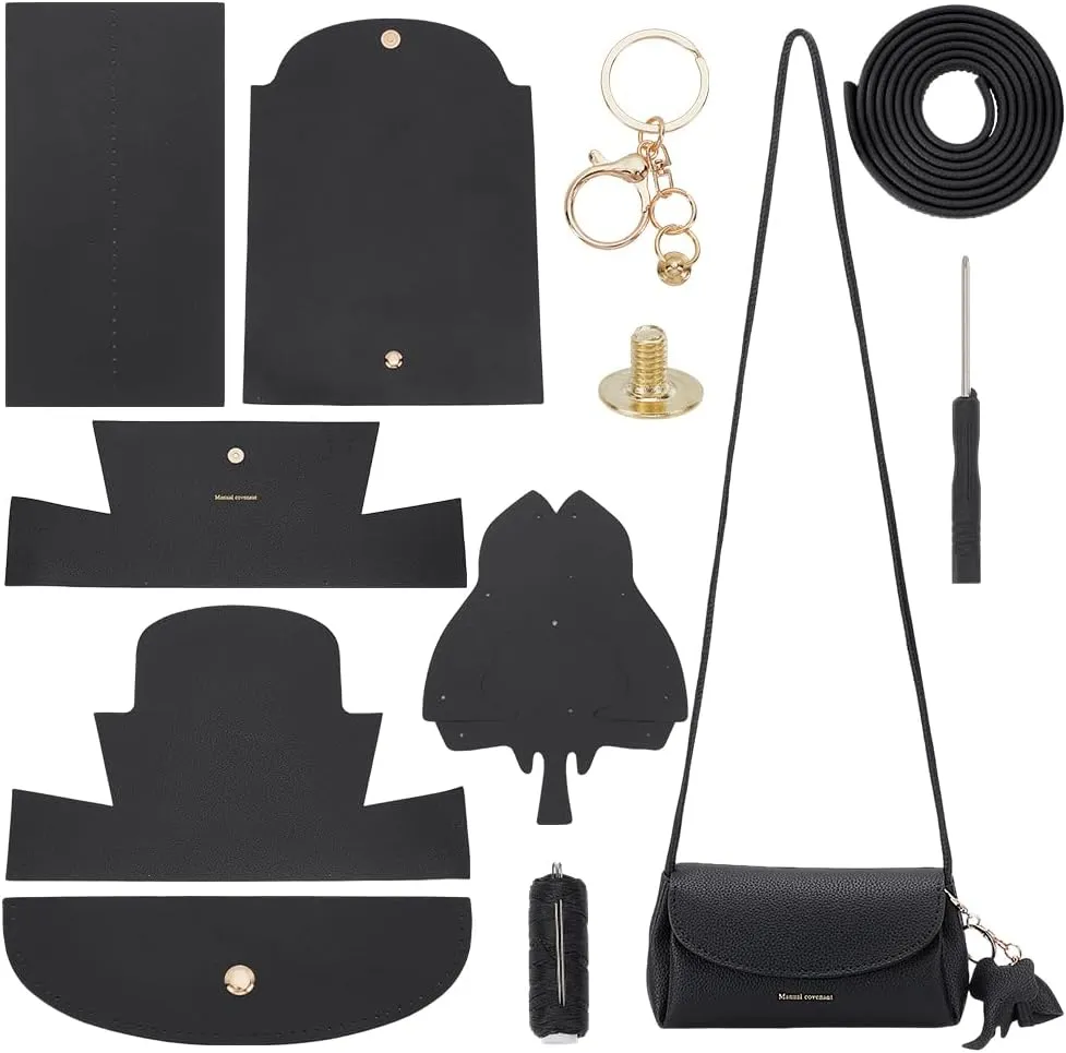 WADORN PU Leather Crossbody Making Kit, DIY Handmade Bag Sewing Accessories for DIY Purse Making Shoulder Bag Stitched Making Materials Set for Woman Birthday Holiday DIY Craft, Black