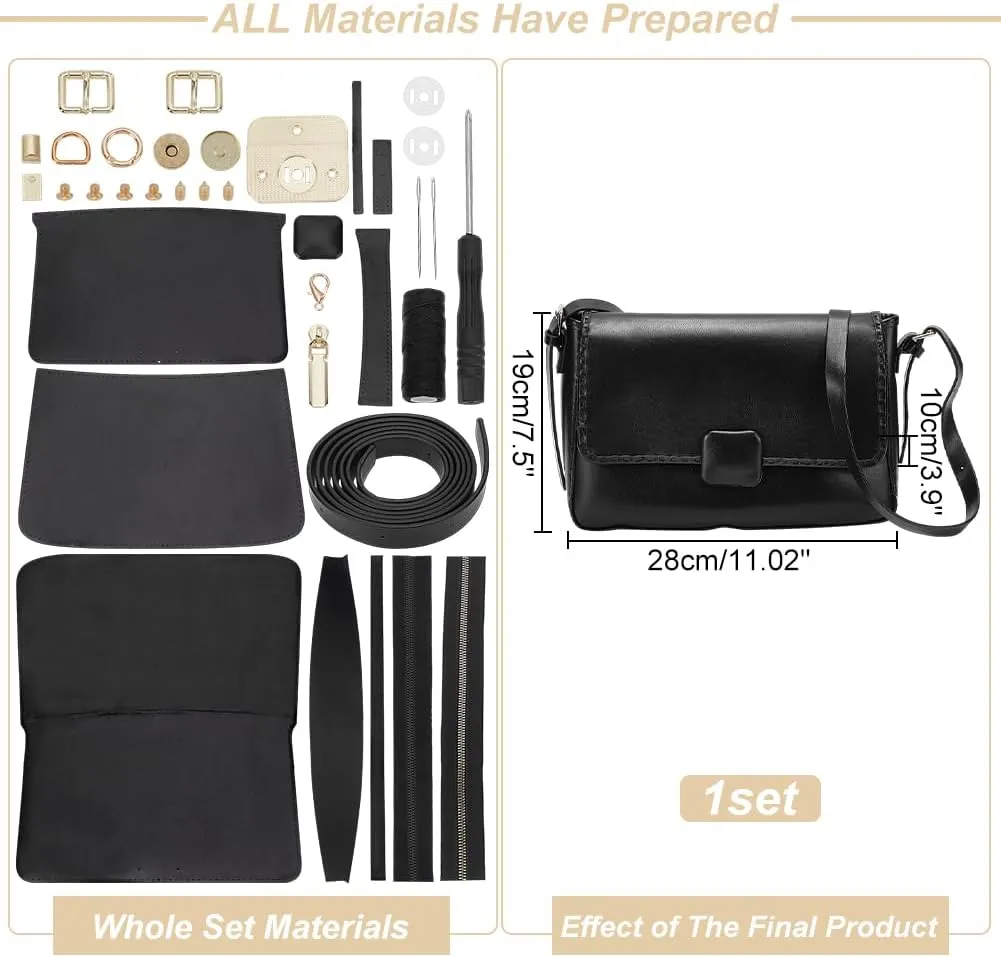 WADORN PU Leather Crossbody Making Kit, DIY Shoulder Bag Making Materials Set for Women Handicraft Bag Making Craft Handmade Handbag Sewing Accessories for DIY Purse Making Supplies, Black