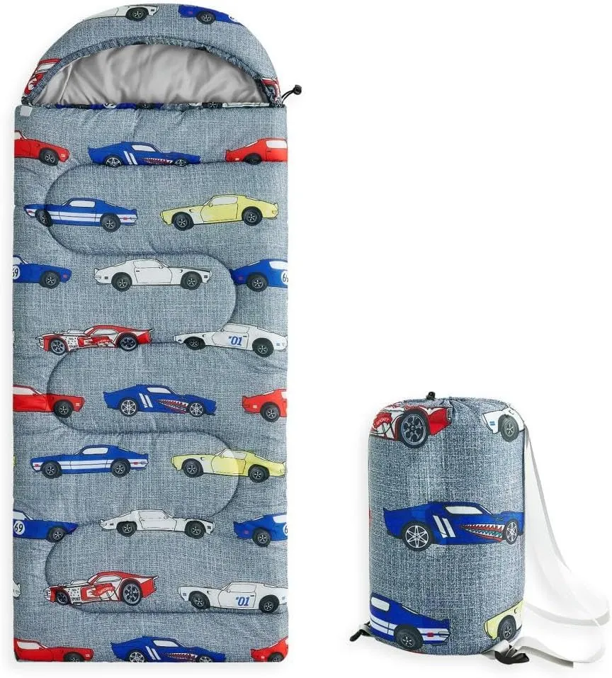 Wake In Cloud - Kids Sleeping Bag for Boys Toddlers, Camping in Warm Cold Weather, Backpacking Lightweight Compact Outdoor Liner for 3 Seasons Summer Spring Fall