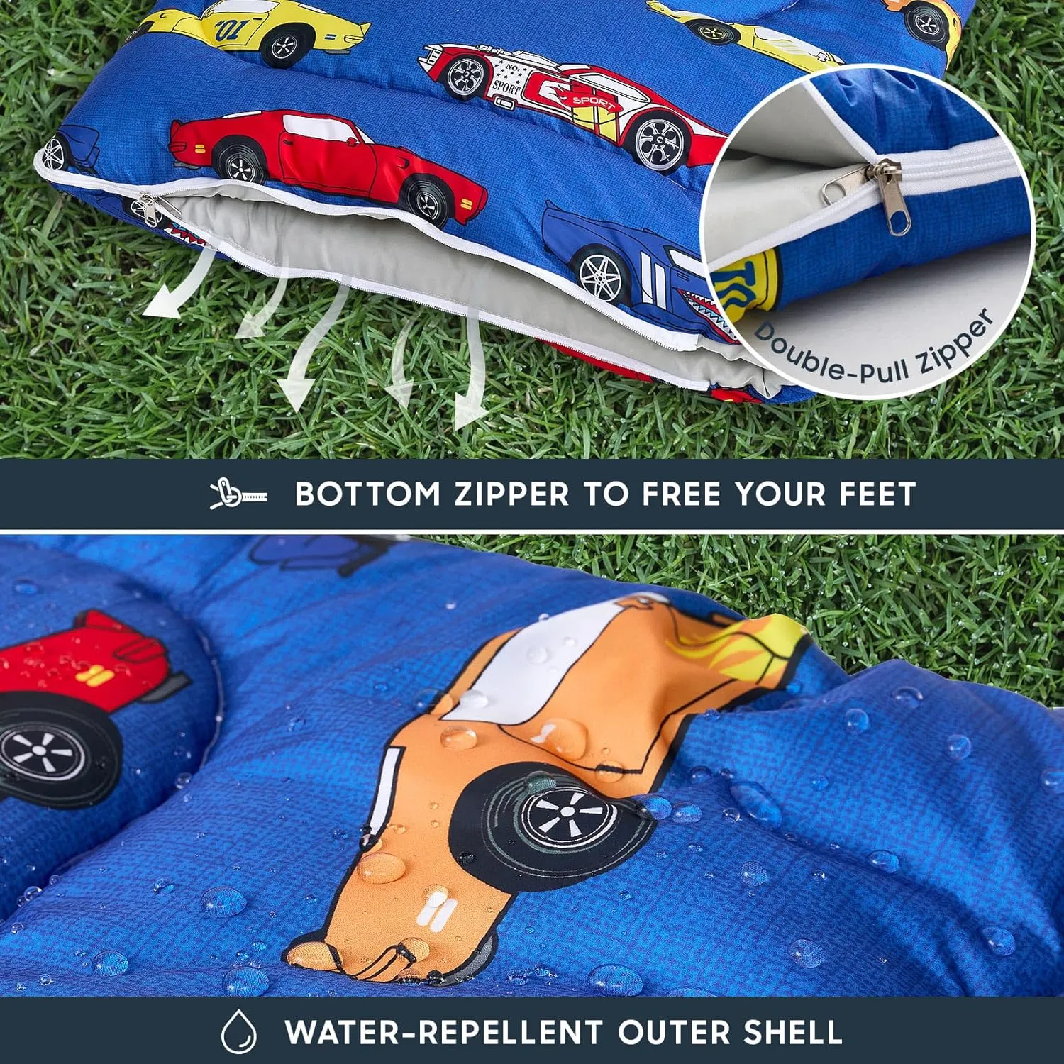 Wake In Cloud - Kids Sleeping Bag for Boys Toddlers, Camping in Warm Cold Weather, Backpacking Lightweight Compact Outdoor Liner for 3 Seasons Summer Spring Fall