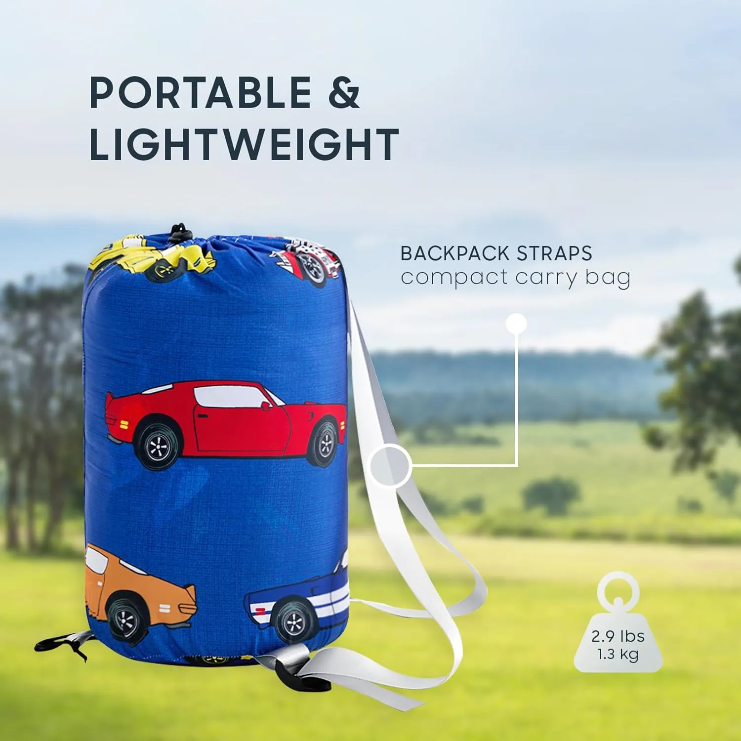 Wake In Cloud - Kids Sleeping Bag for Boys Toddlers, Camping in Warm Cold Weather, Backpacking Lightweight Compact Outdoor Liner for 3 Seasons Summer Spring Fall