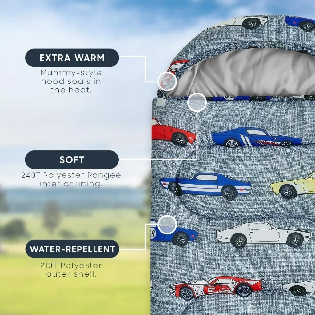 Wake In Cloud - Kids Sleeping Bag for Boys Toddlers, Camping in Warm Cold Weather, Backpacking Lightweight Compact Outdoor Liner for 3 Seasons Summer Spring Fall
