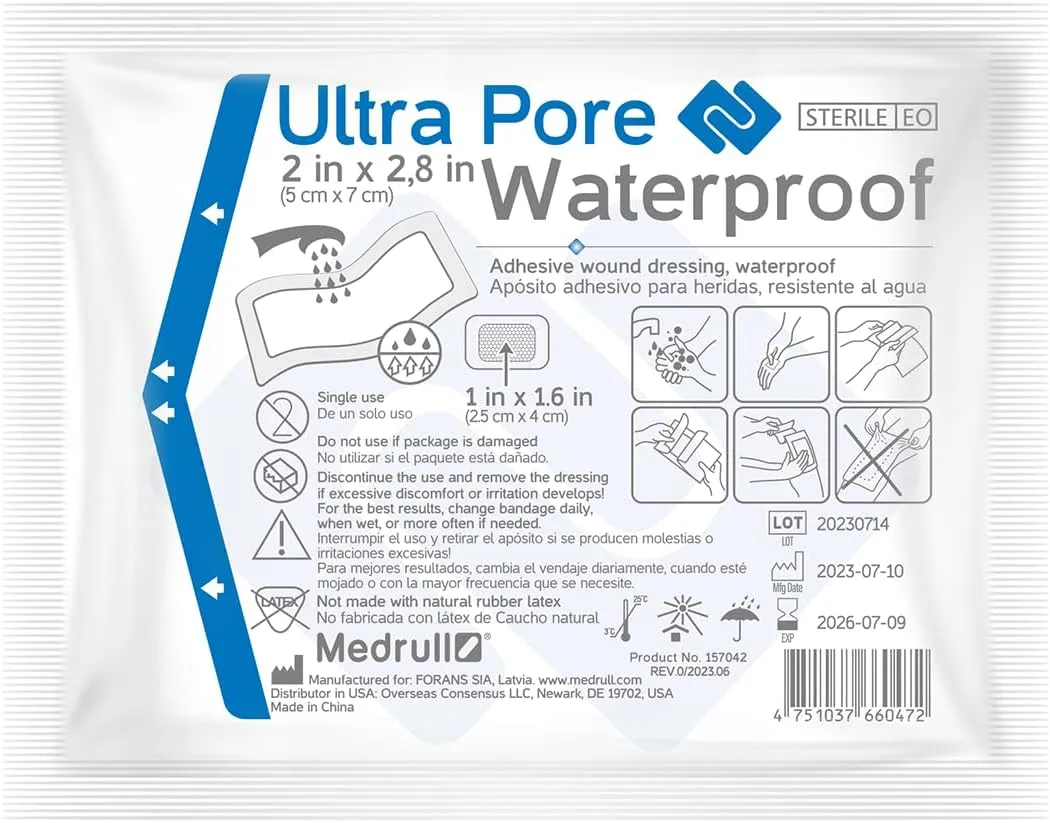 Waterproof Bandages 2x3 - Sterile Wound Dressing Ultra Pore Transparent - Flexible Non-Stick Dressing Bandage for Minor Cuts, Scrape and Wounds, 50 Count Individually Wrapped