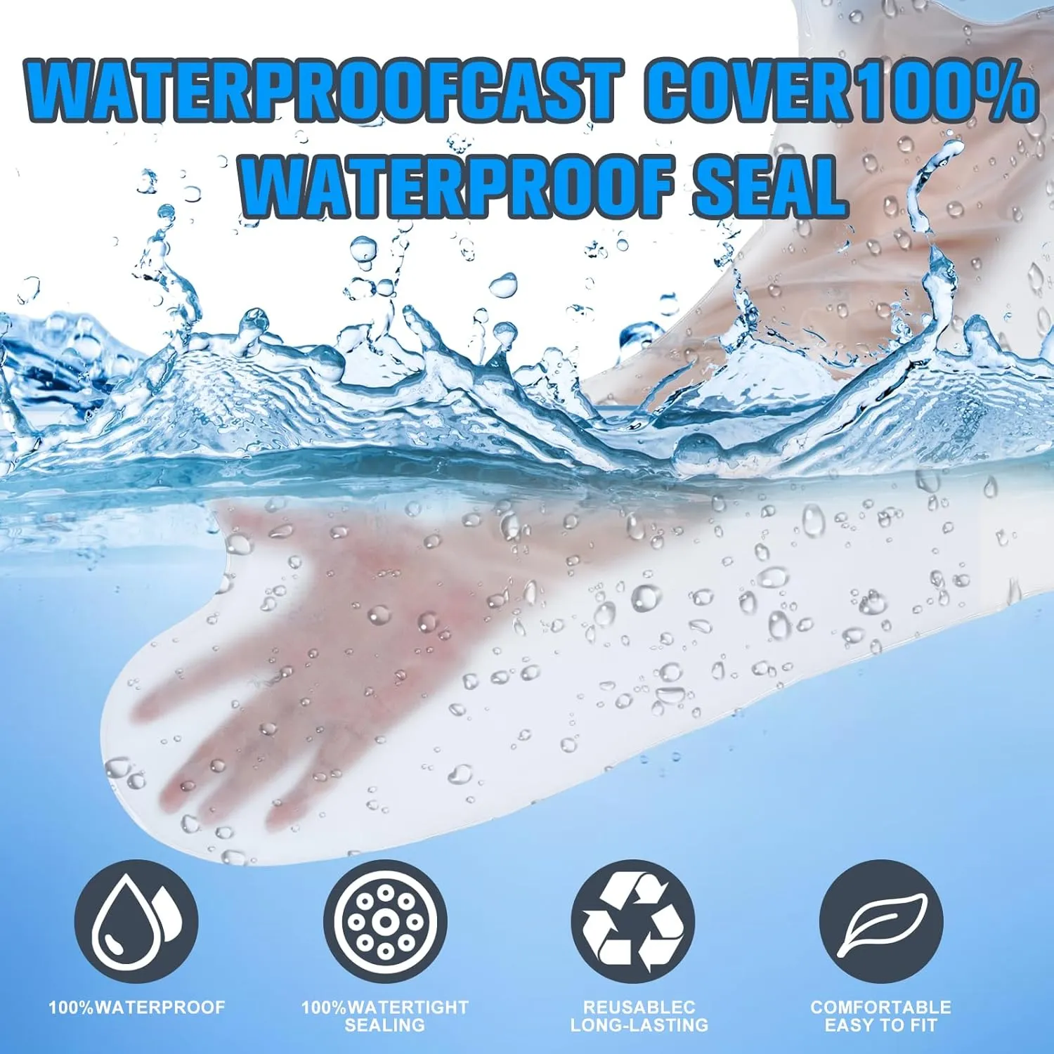 Waterproof Full Arm Cast Covers for Shower Adult Reusable Long Silicone Shower Arm Protector Sleeve Cast Bag Post-Surgery Bathing Aid with Hook for Arm Wounded Elbow Wrist Hand Finger Forearm