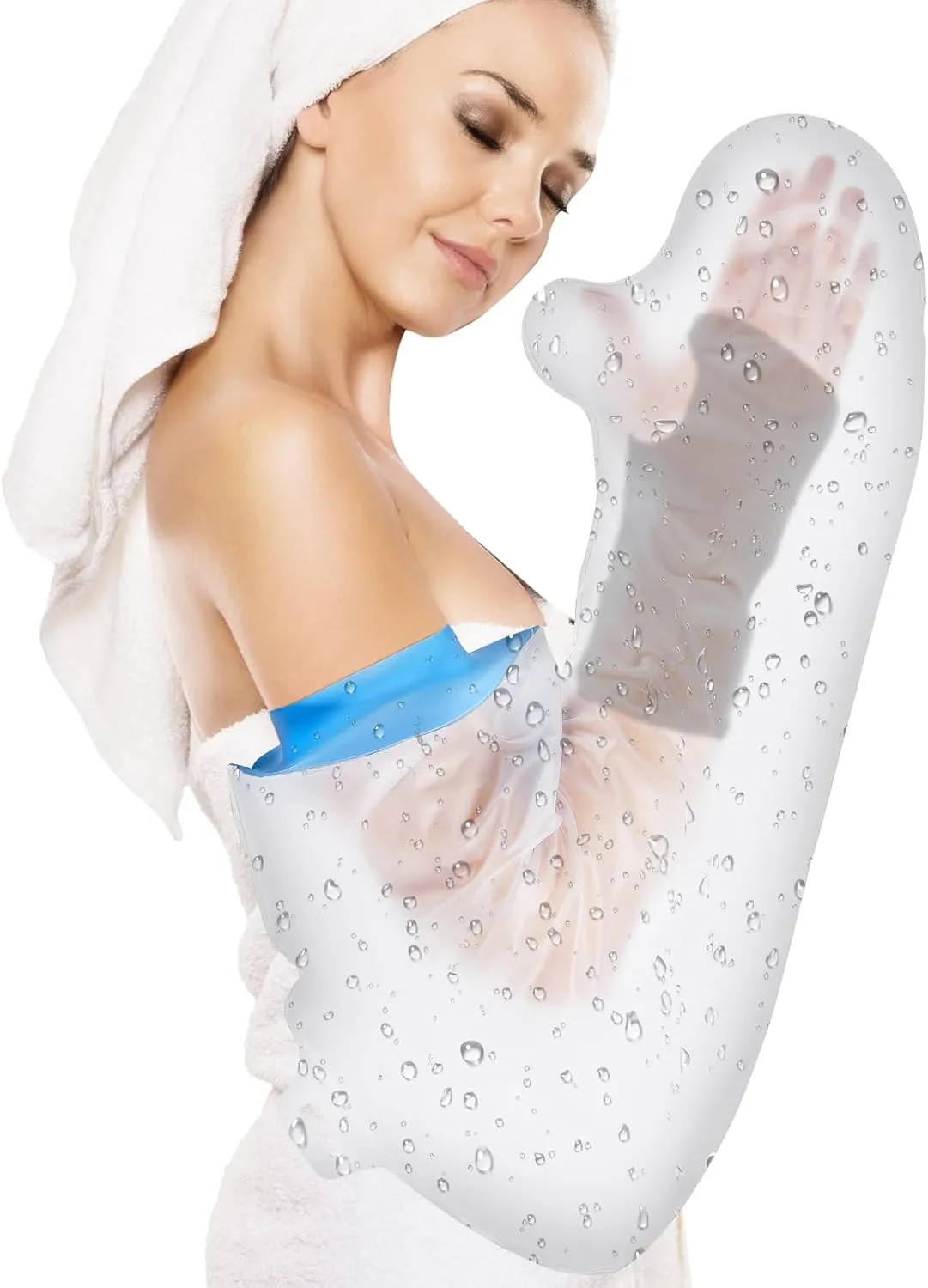 Waterproof Full Arm Cast Covers for Shower Adult Reusable Long Silicone Shower Arm Protector Sleeve Cast Bag Post-Surgery Bathing Aid with Hook for Arm Wounded Elbow Wrist Hand Finger Forearm