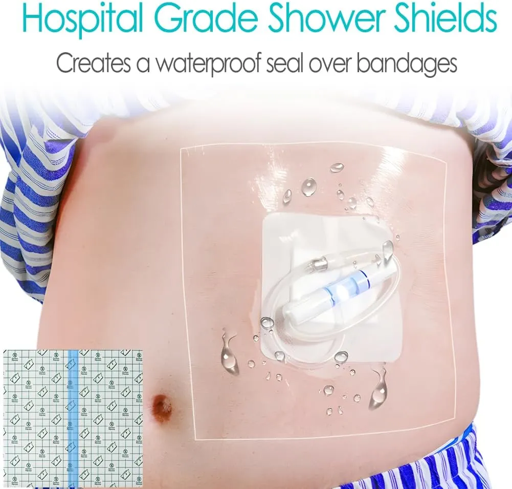 Waterproof Shower Protector Bandage 12x16 inch for Large Port Surgery Incisions Guard Tattoo Second Skin Healing Aftercare Cover Bath Patch Transparent Film Clear Adhesive Wounds Dressing (Pack of 14)