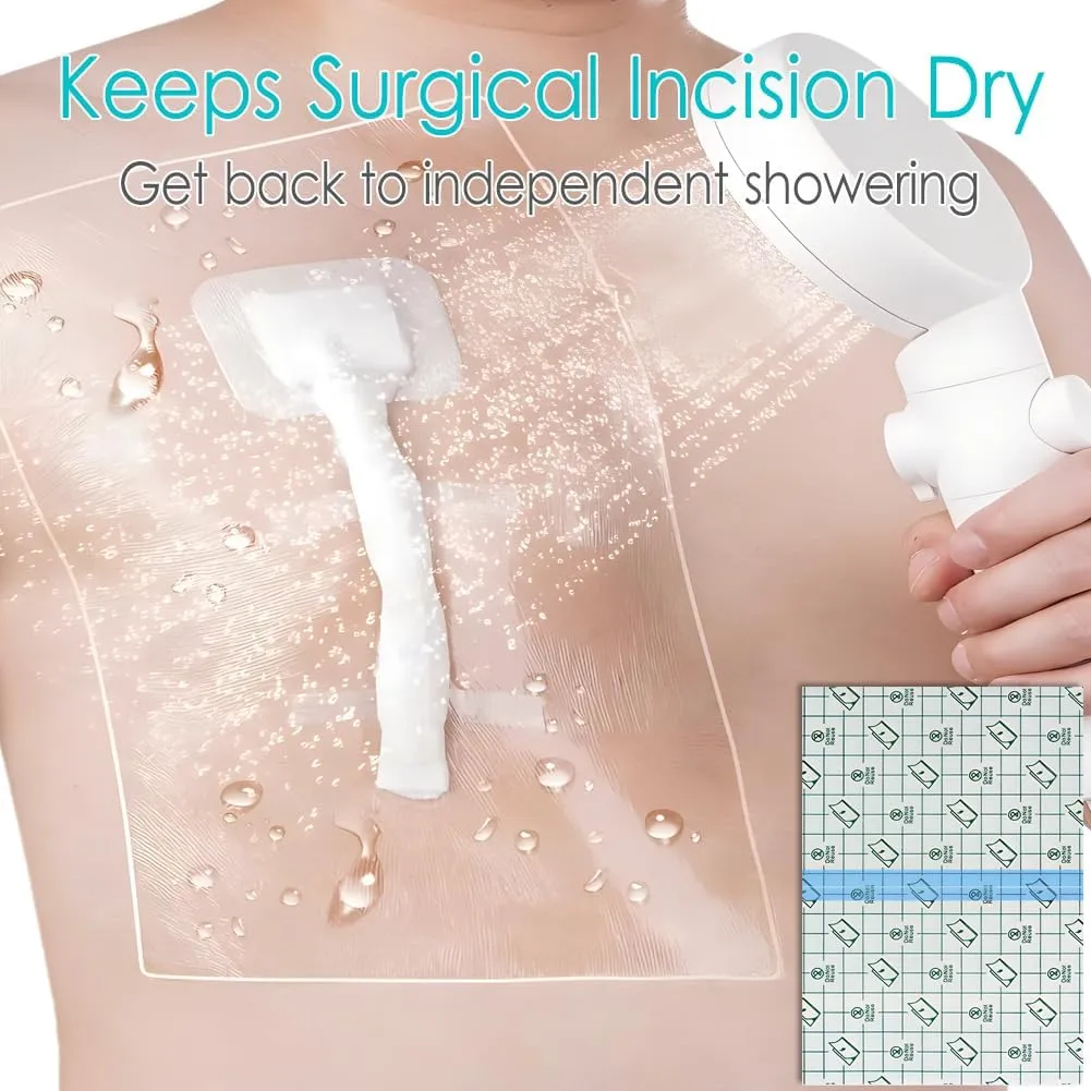 Waterproof Shower Protector Bandage 12x16 inch for Large Port Surgery Incisions Guard Tattoo Second Skin Healing Aftercare Cover Bath Patch Transparent Film Clear Adhesive Wounds Dressing (Pack of 14)
