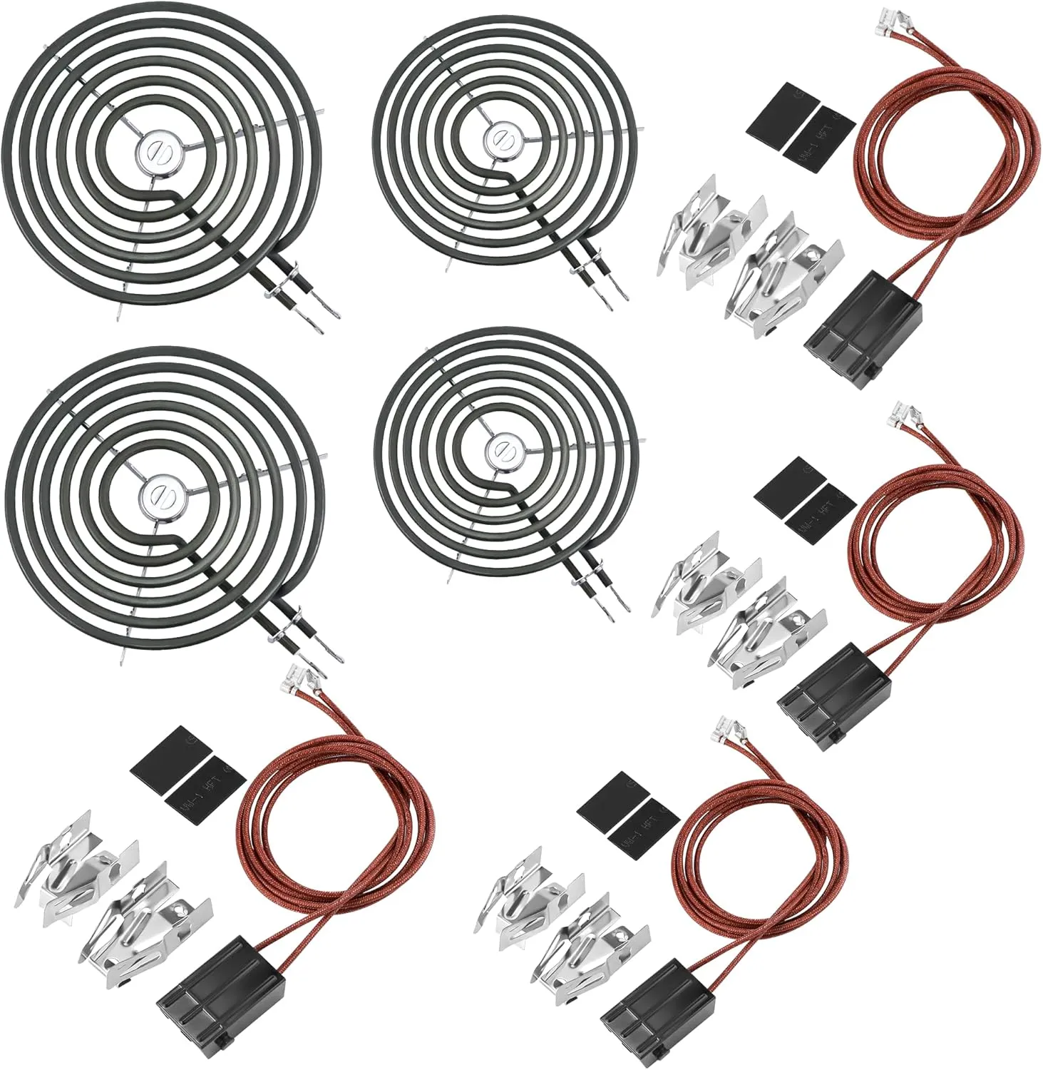 WB17T10006 Terminal Block Kit&Electric Stove Burner Element Replacement 2*WB30M1(6") 2*WB30M2(8")-4Packs Set Compatible for GE HotPoint Kenmore Range/Stove by MIFLUS