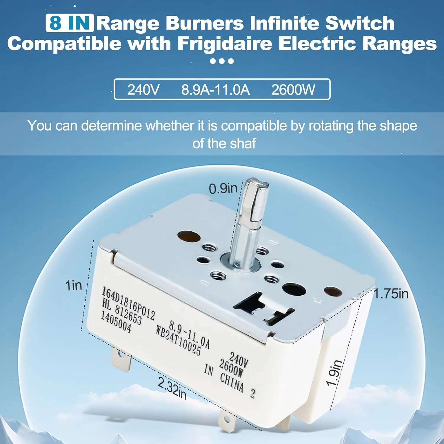 WB24T10025 Surface Burner Control Switch Replace for GE Electric Ranges 8 Inch OEM Range Switch, Fits GE, for Kenmore, for Hotpoint Range Infinite Control Switch Replace for:154510 AP2024072 PS236750