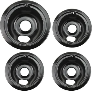 WB31M19 WB31M20 Porcelain Drip Pans by Blutoget - Compatible for GE Hotpoint Range Cooktop -Includes 3 6-Inch and 1 8-Inch Pans -4 Pack (Black Porcelain)- Stove Drip Pans for 3 Small Burners & 1 Large