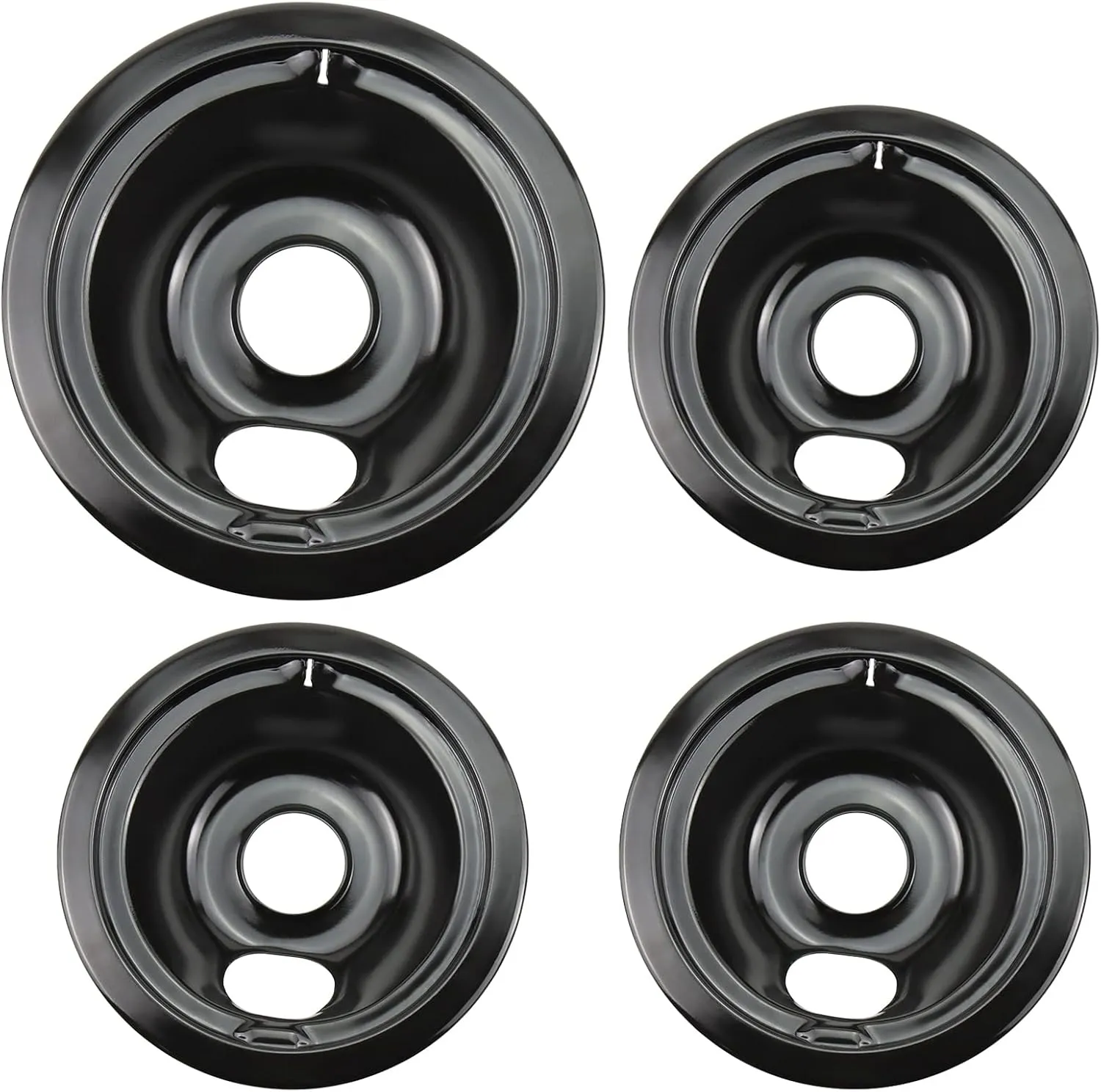 WB31M19 WB31M20 Porcelain Drip Pans by Blutoget - Compatible for GE Hotpoint Range Cooktop -Includes 3 6-Inch and 1 8-Inch Pans -4 Pack (Black Porcelain)- Stove Drip Pans for 3 Small Burners & 1 Large
