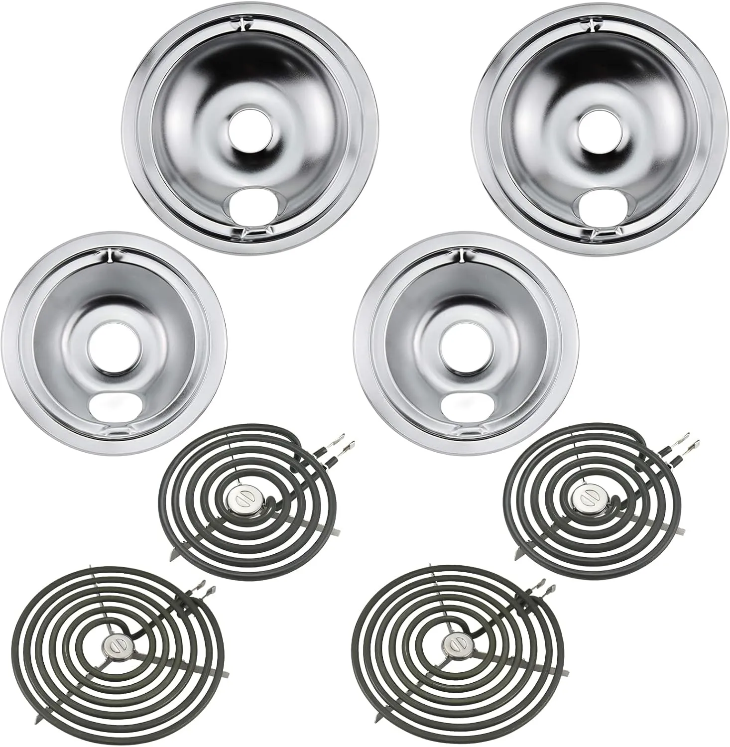 WB31T10010 WB31T10011 Electric Stove Drip Pans WB30M1 WB30M2 Stove Burner Element Set by Blutoget - Compatible for GE Hotpoint Ken-more Electric Range - Totally 8 Pack Includes 4 6-Inch and 4 8-Inch
