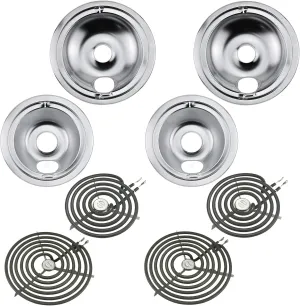 WB31T10010 WB31T10011 Electric Stove Drip Pans WB30M1 WB30M2 Stove Burner Element Set by Blutoget - Compatible for GE Hotpoint Ken-more Electric Range - Totally 8 Pack Includes 4 6-Inch and 4 8-Inch