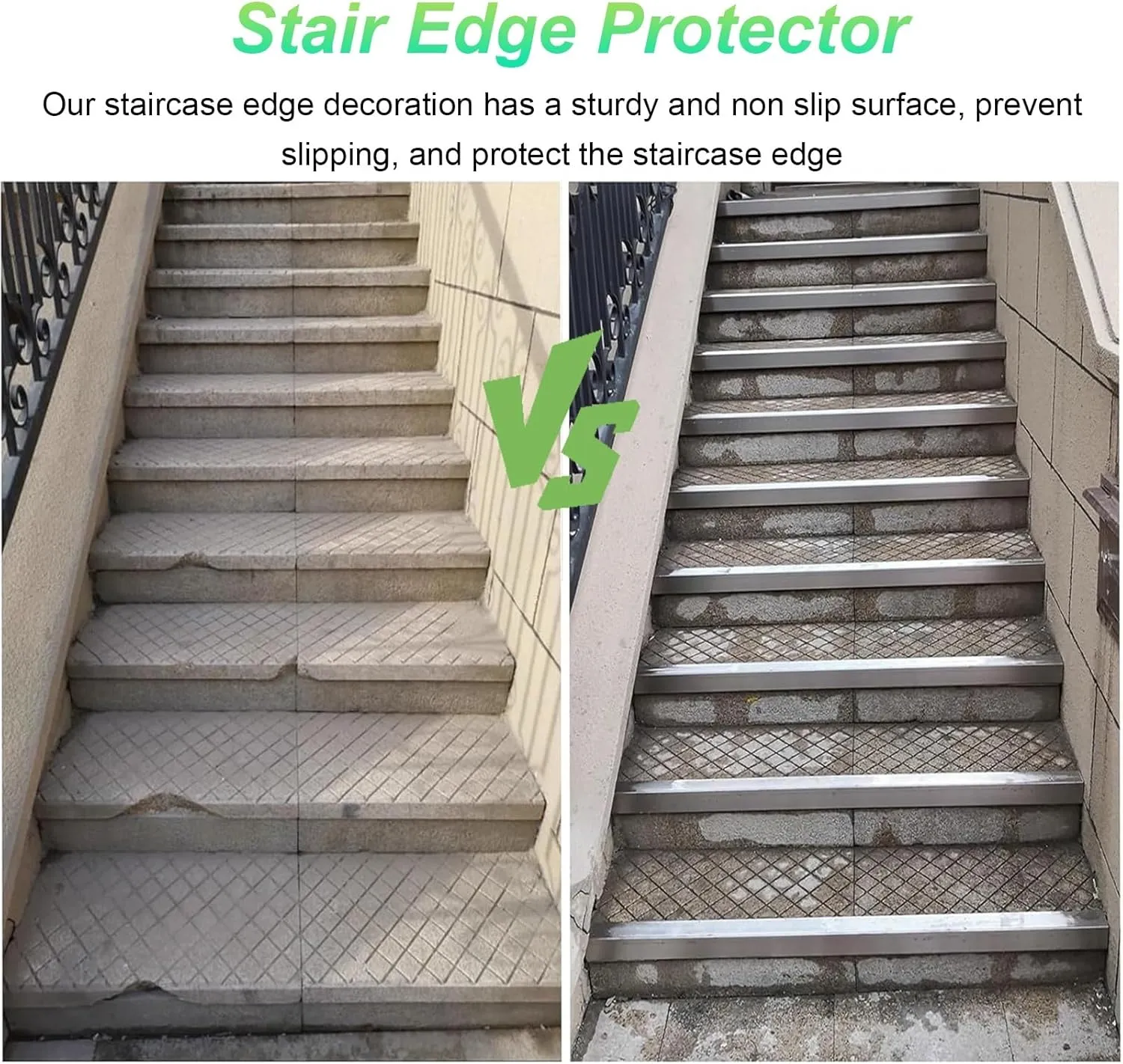 WDJBPSH 40" Stainless Steel Stair Nosing Trim, L Shape Waterproof Staircase Edge Trim for Concrete/Wood/Tire Steps, Non-Slip Edging Protector for Indoor/Outdoor Use(5X 5cm/1.97x1.97in)
