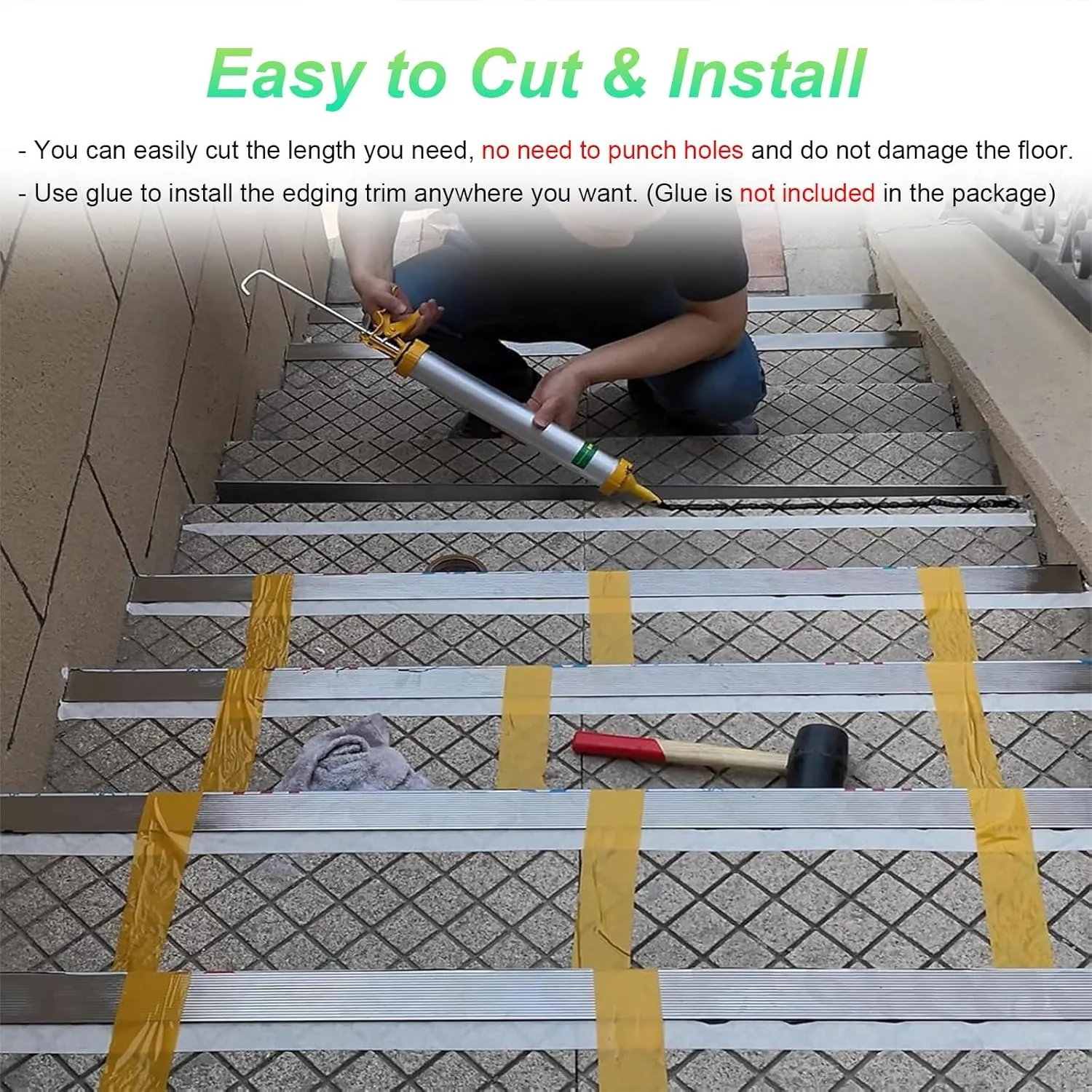 WDJBPSH 40" Stainless Steel Stair Nosing Trim, L Shape Waterproof Staircase Edge Trim for Concrete/Wood/Tire Steps, Non-Slip Edging Protector for Indoor/Outdoor Use(5X 5cm/1.97x1.97in)