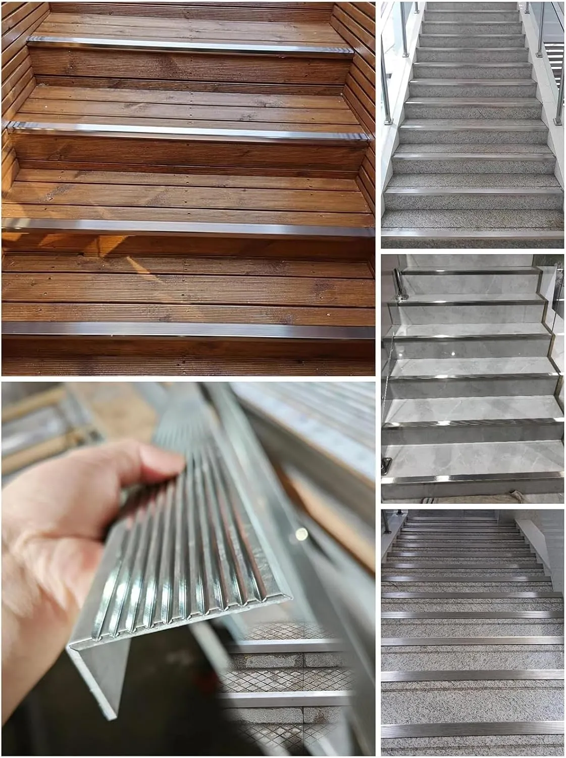 WDJBPSH 40" Stainless Steel Stair Nosing Trim, L Shape Waterproof Staircase Edge Trim for Concrete/Wood/Tire Steps, Non-Slip Edging Protector for Indoor/Outdoor Use(5X 5cm/1.97x1.97in)