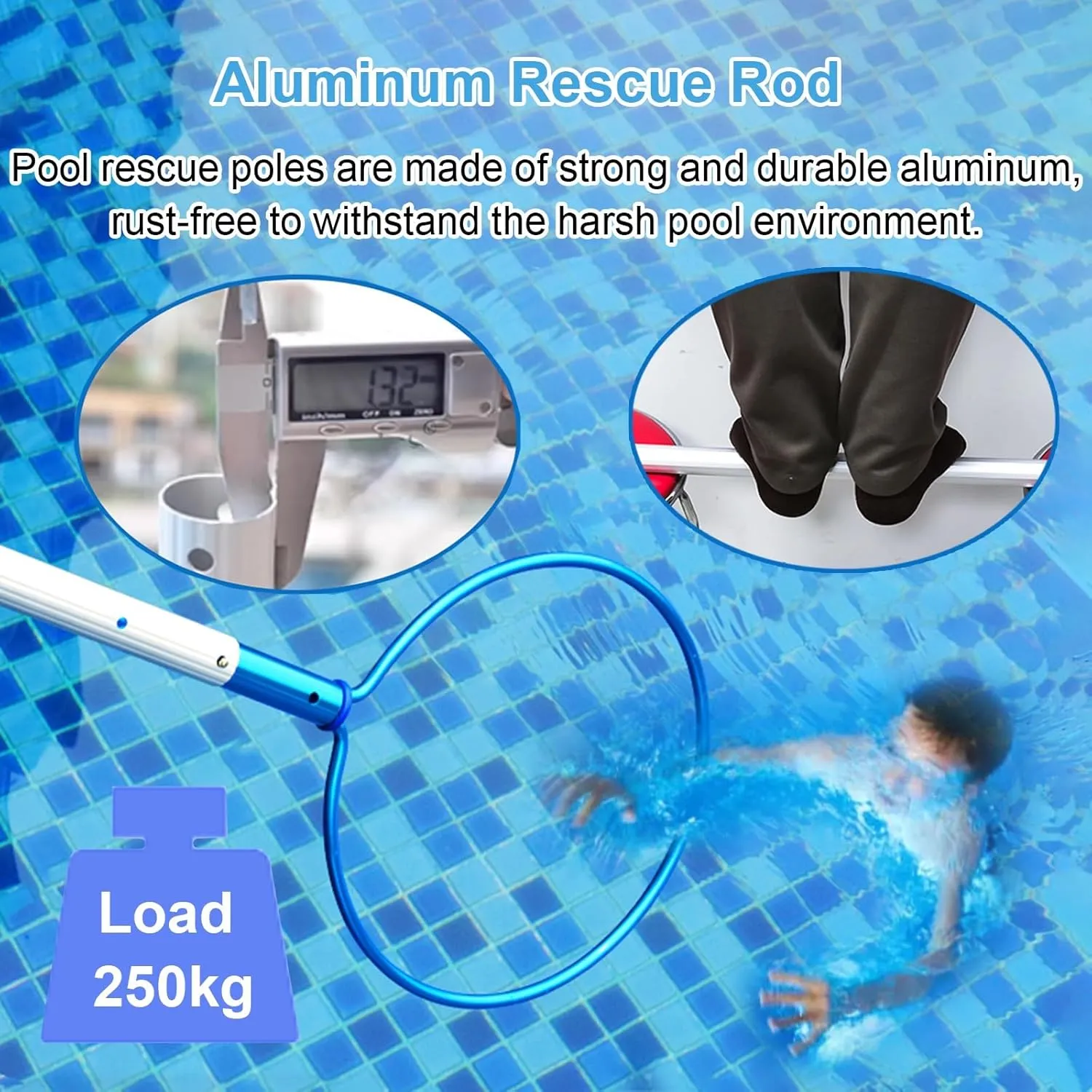 WDJBPSH Pool Safety Ring Hook with Telescopic Pole, Emergency Life Saving Rescue Stick Hooks for Public Pools/Spas/Water Parks Drowning Swimmers(2 ft~3.3 ft)