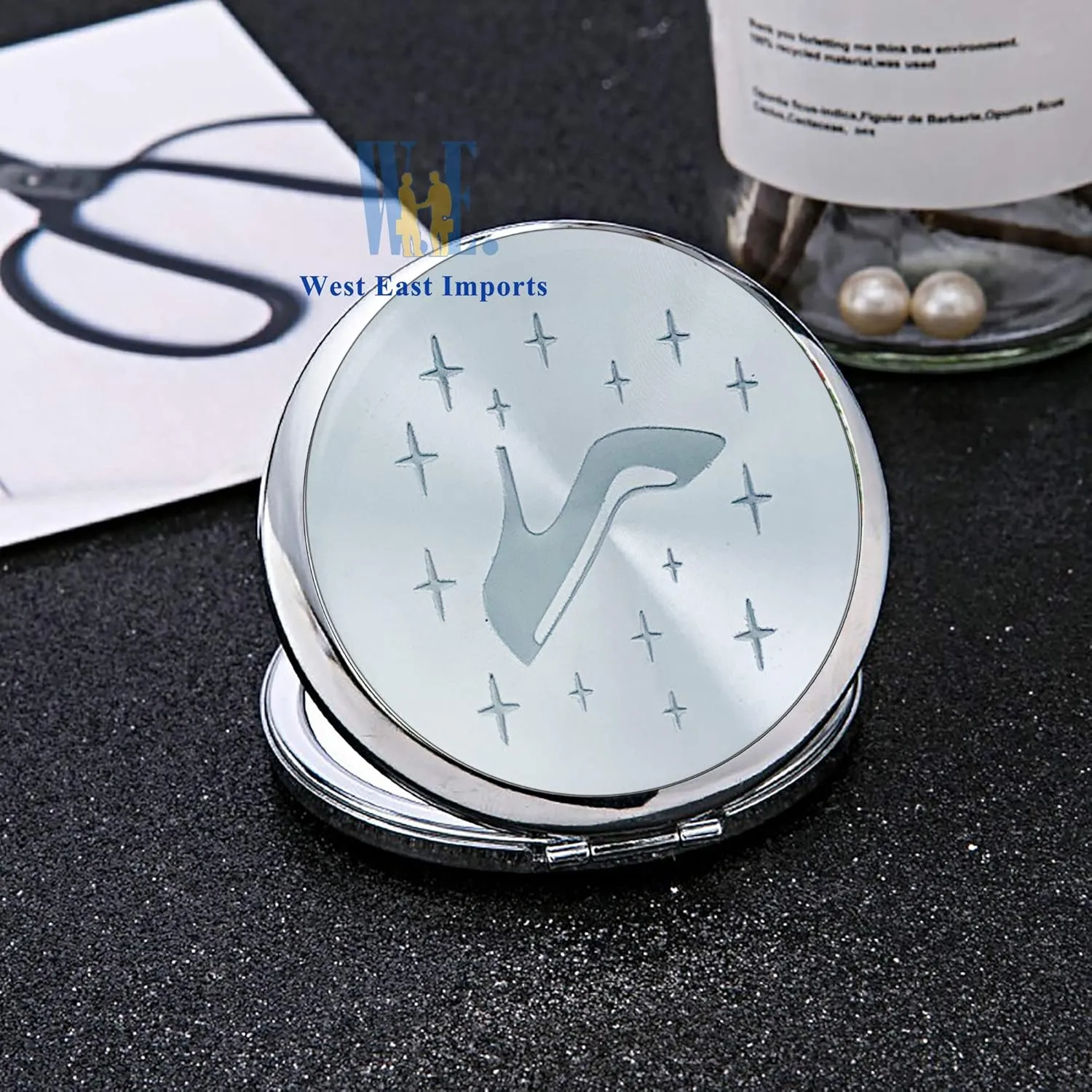 WE Personalized Silver Compact Mirror Favor (12 PCS) - Cinderella High Heel Shoe Design Quinceanera/Sweet 16/ Zapatilla de Cenicienta Birthday Gift (Turquoise)