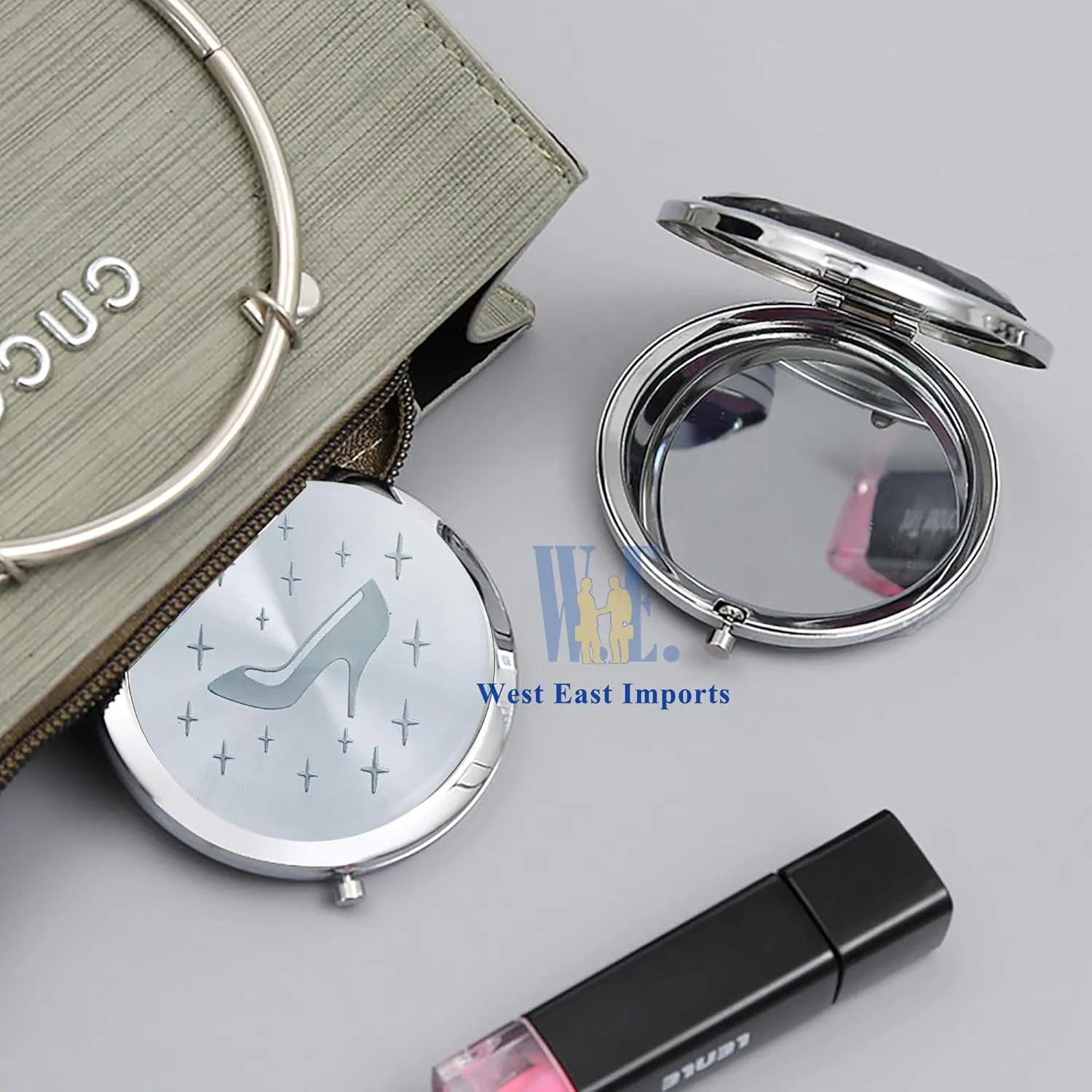 WE Personalized Silver Compact Mirror Favor (12 PCS) - Cinderella High Heel Shoe Design Quinceanera/Sweet 16/ Zapatilla de Cenicienta Birthday Gift (Turquoise)