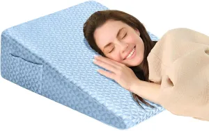 Wedge Pillow 7.5" Bed Wedge After Surgery, Back Pain Relief, Memory Foam Pillow Triangle Incline Wedge for Back Support, Leg Elevation（Blue）