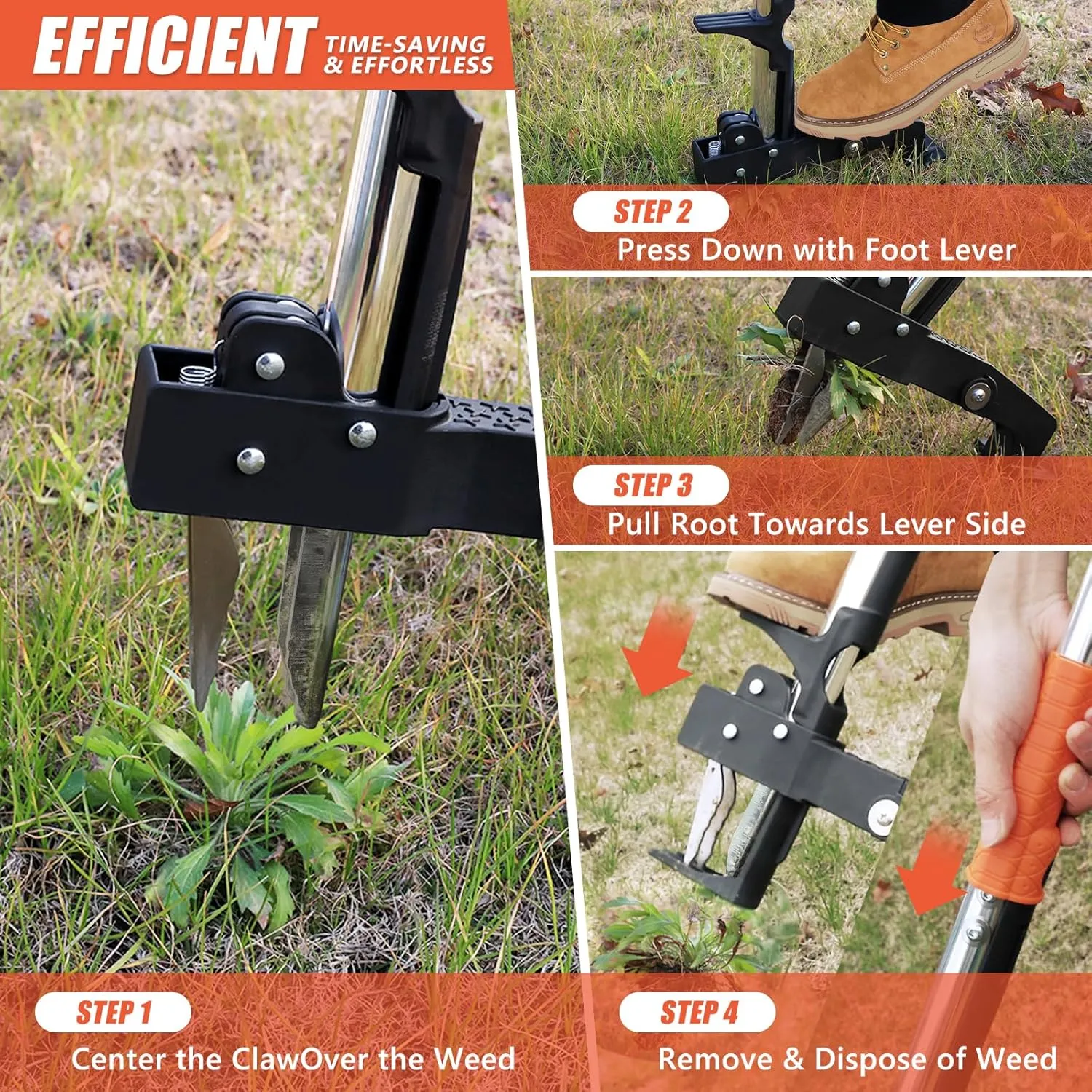 Weed Puller Tool, Gardening Stand-Up Weeder Puller with Ergonomic 39.3" Long Handle and 3 High-Strength Stainless Steel Claws, Easily Remove Weeds Without Bending, Pulling, or Kneeling