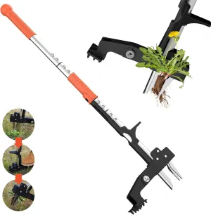 Weed Puller Tool, Gardening Stand-Up Weeder Puller with Ergonomic 39.3" Long Handle and 3 High-Strength Stainless Steel Claws, Easily Remove Weeds Without Bending, Pulling, or Kneeling
