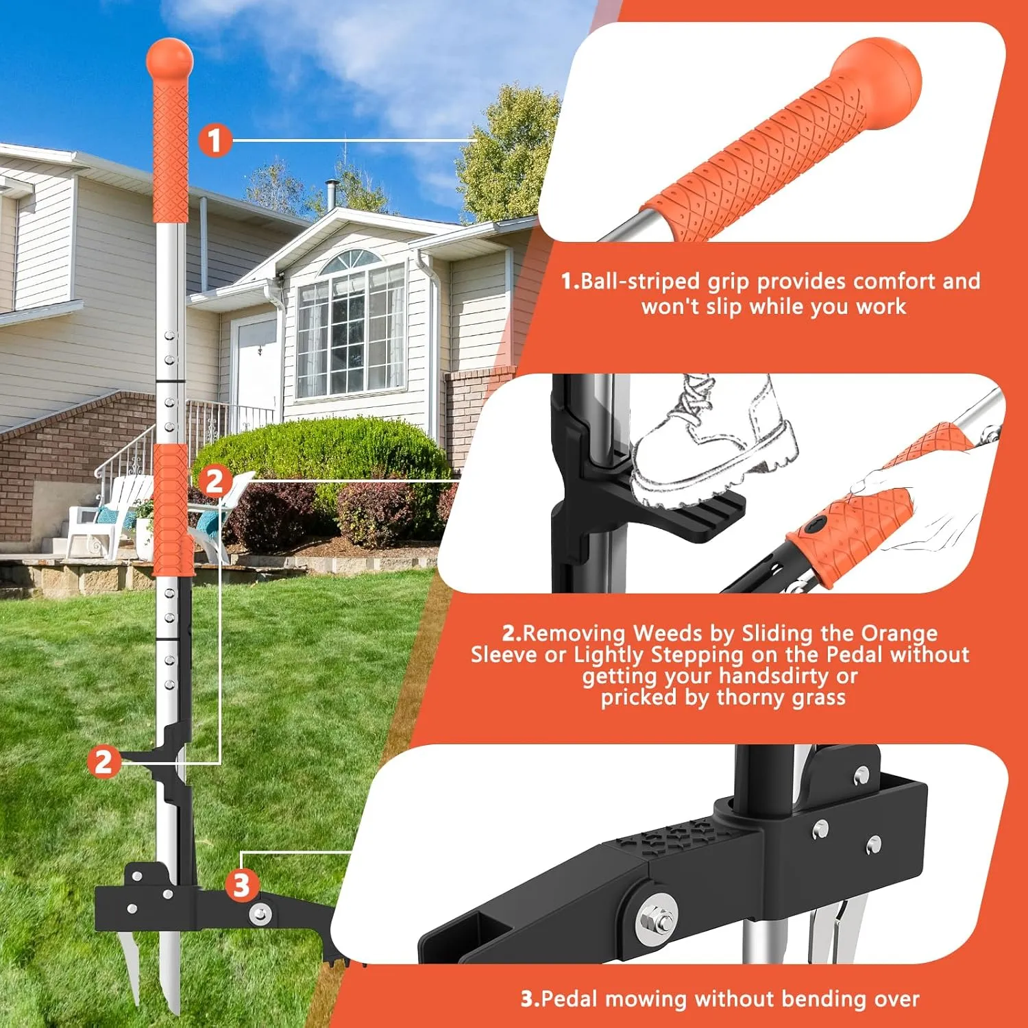 Weed Puller Tool, Gardening Stand-Up Weeder Puller with Ergonomic 39.3" Long Handle and 3 High-Strength Stainless Steel Claws, Easily Remove Weeds Without Bending, Pulling, or Kneeling