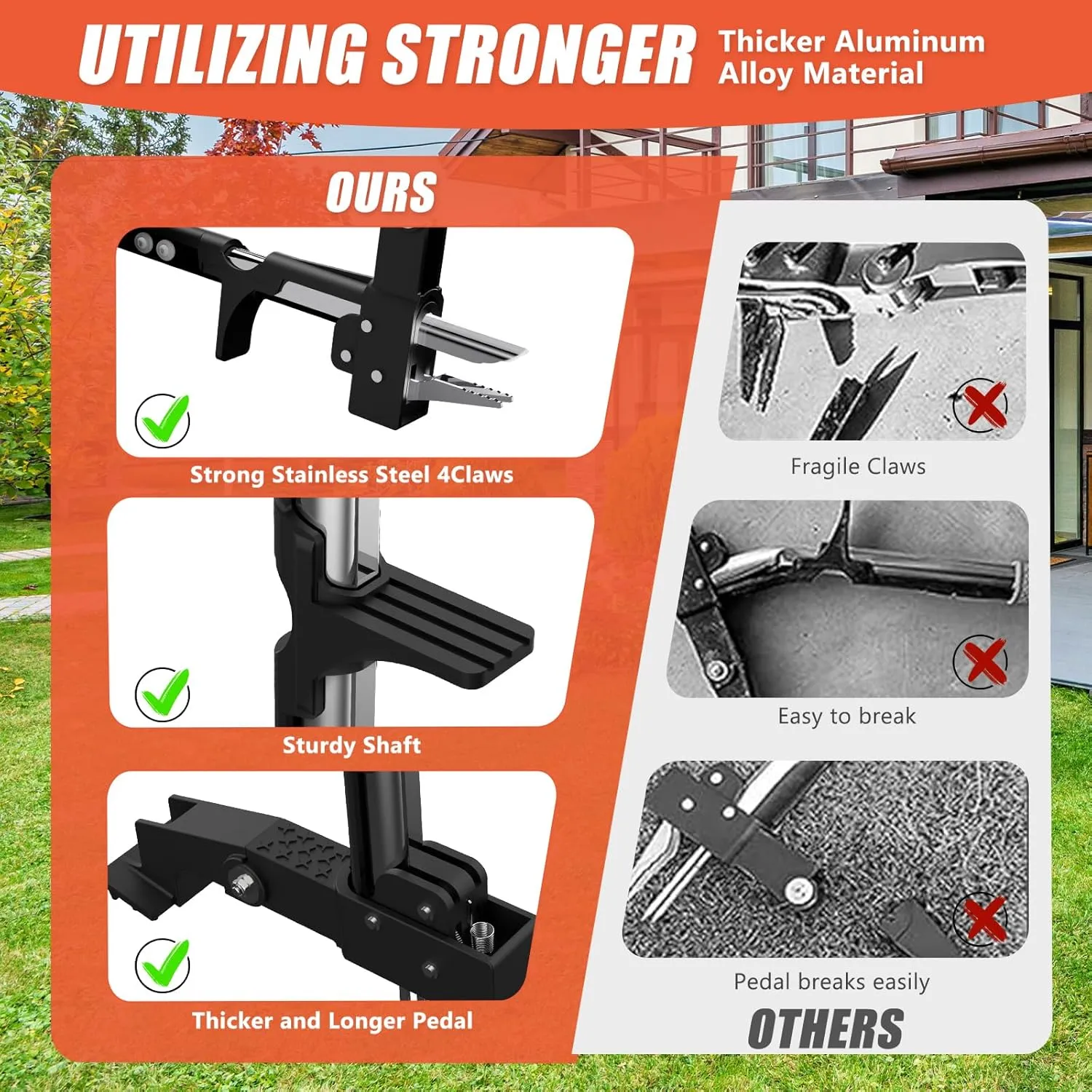 Weed Puller Tool, Gardening Stand-Up Weeder Puller with Ergonomic 39.3" Long Handle and 3 High-Strength Stainless Steel Claws, Easily Remove Weeds Without Bending, Pulling, or Kneeling