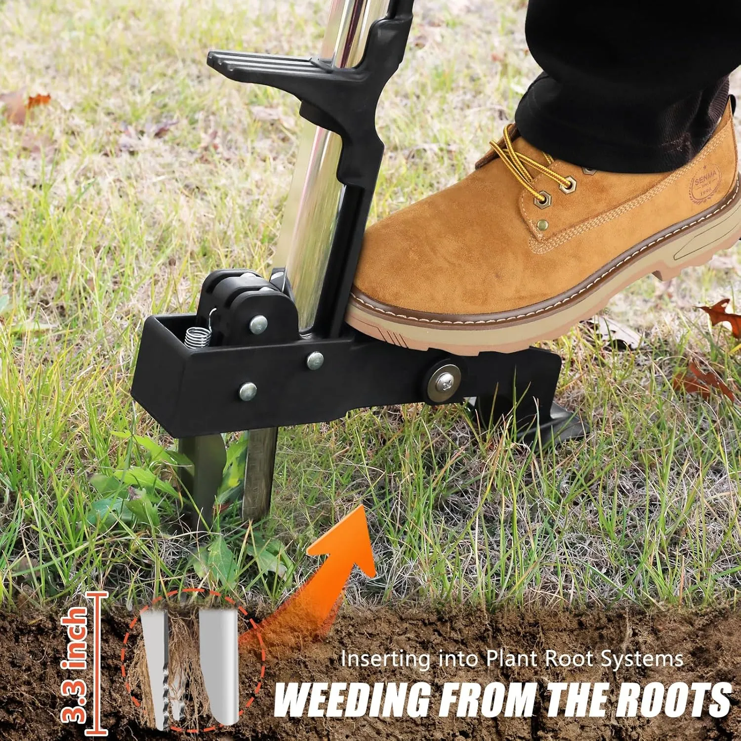 Weed Puller Tool, Gardening Stand-Up Weeder Puller with Ergonomic 39.3" Long Handle and 3 High-Strength Stainless Steel Claws, Easily Remove Weeds Without Bending, Pulling, or Kneeling