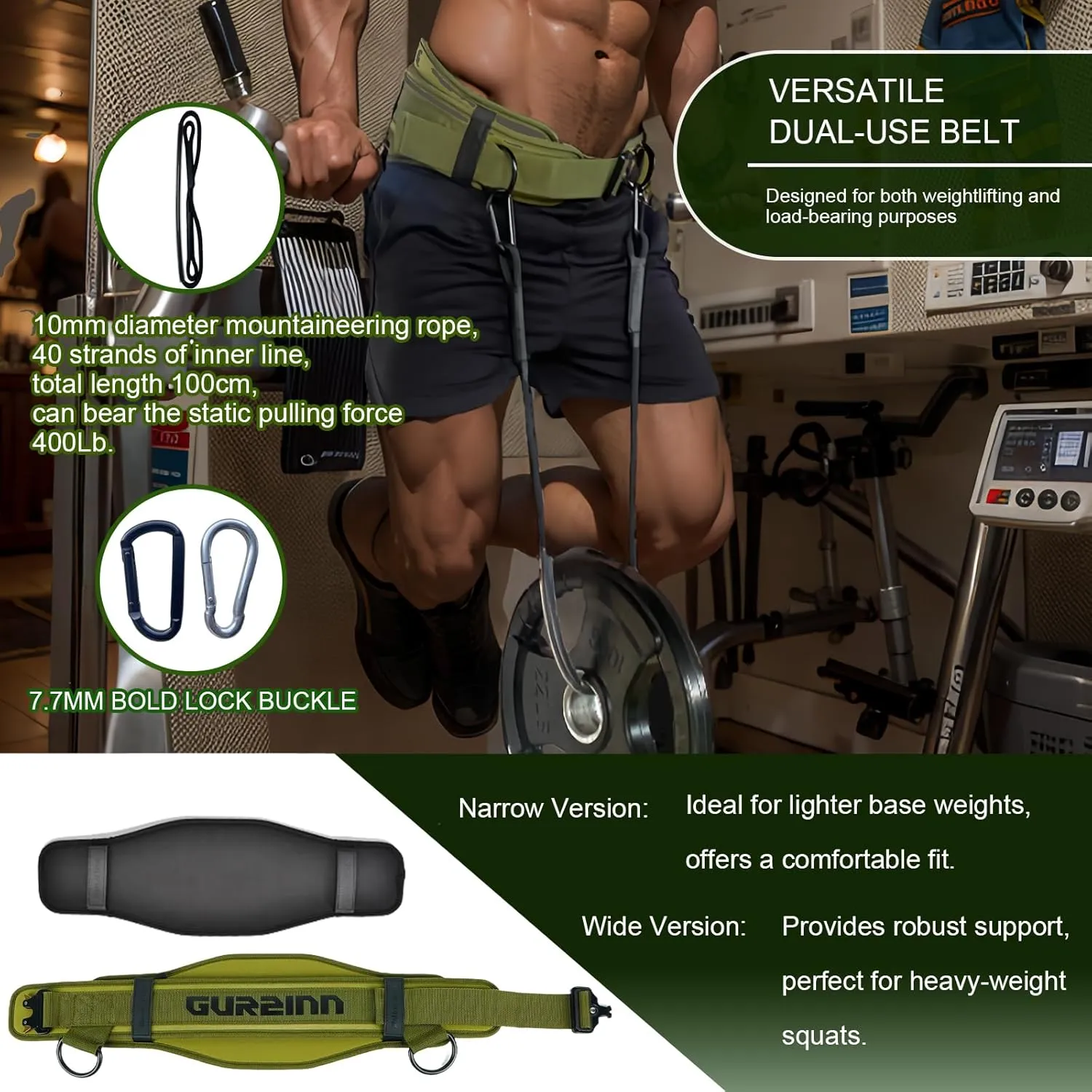 Weight Lifting Belt with Quick Lock & 39.37" Dip Rope | 2-in-1 Dip Belt for Squat, Pull Up, Deadlift | Heavy Duty 400 LBS Gym Belt for Men & Women