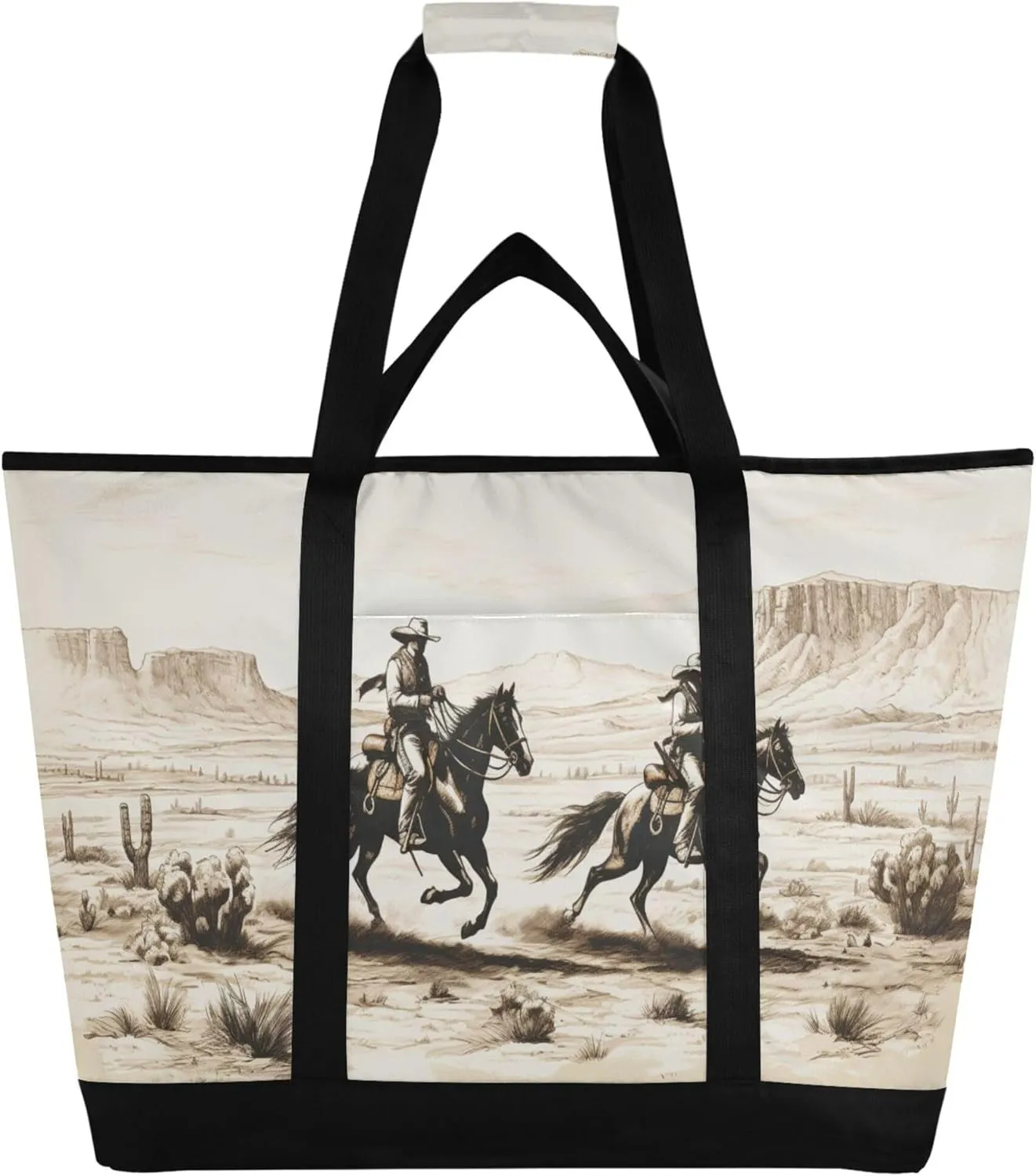 Western Cowboy Reusable Insulated Cooler Bag with Ice Pack Compartment - Large 47L Waterproof Thermal Grocery Tote for Picnic Beach Camping Lunch Storage