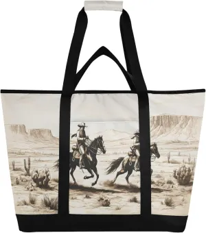 Western Cowboy Reusable Insulated Cooler Bag with Ice Pack Compartment - Large 47L Waterproof Thermal Grocery Tote for Picnic Beach Camping Lunch Storage