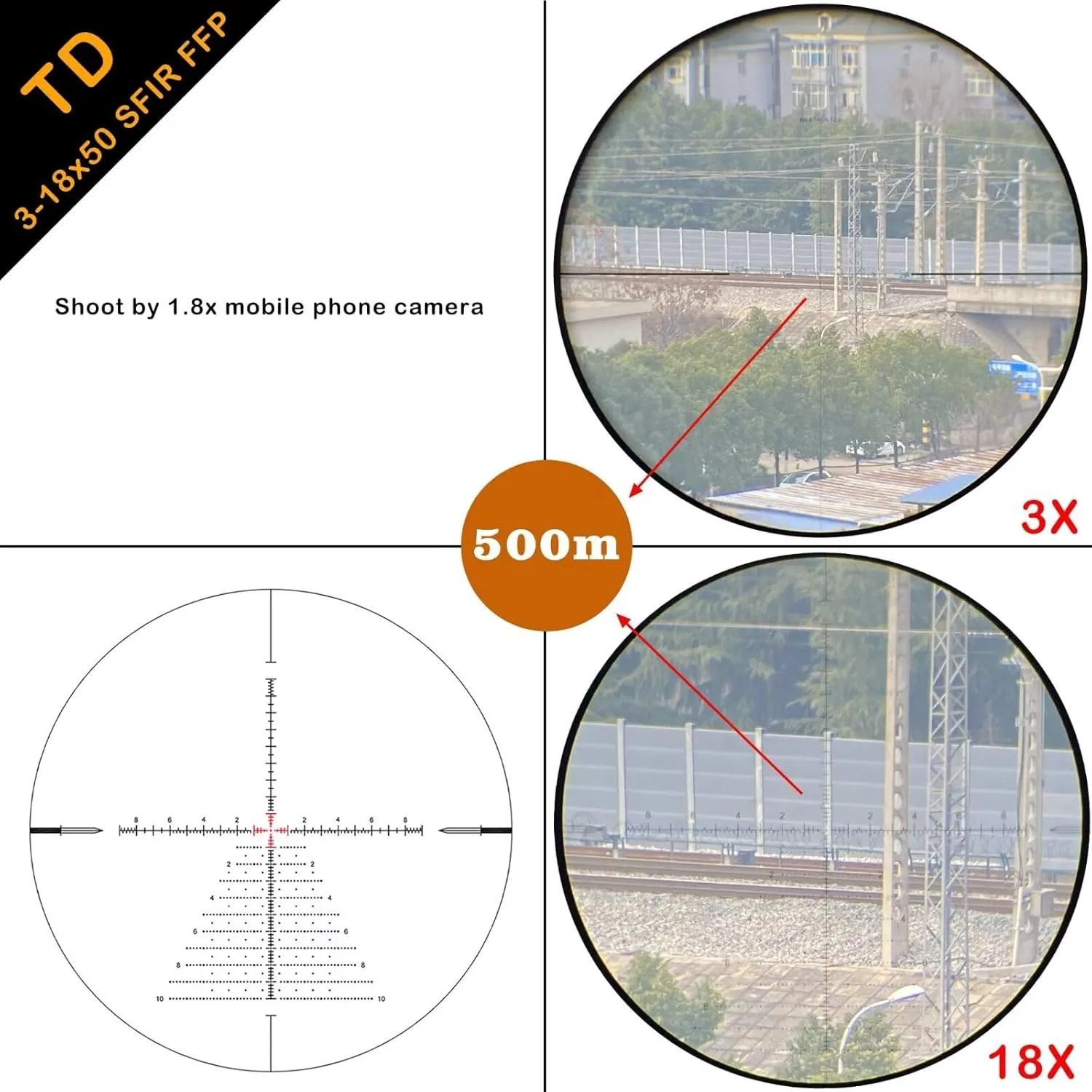 WestHunter Optics TD 3-18x50 SFIR FFP Precision Riflescope, 34 mm Tube First Focal Plane Red Illumination Tactical 1/10 MIL Competition Shooting Scope