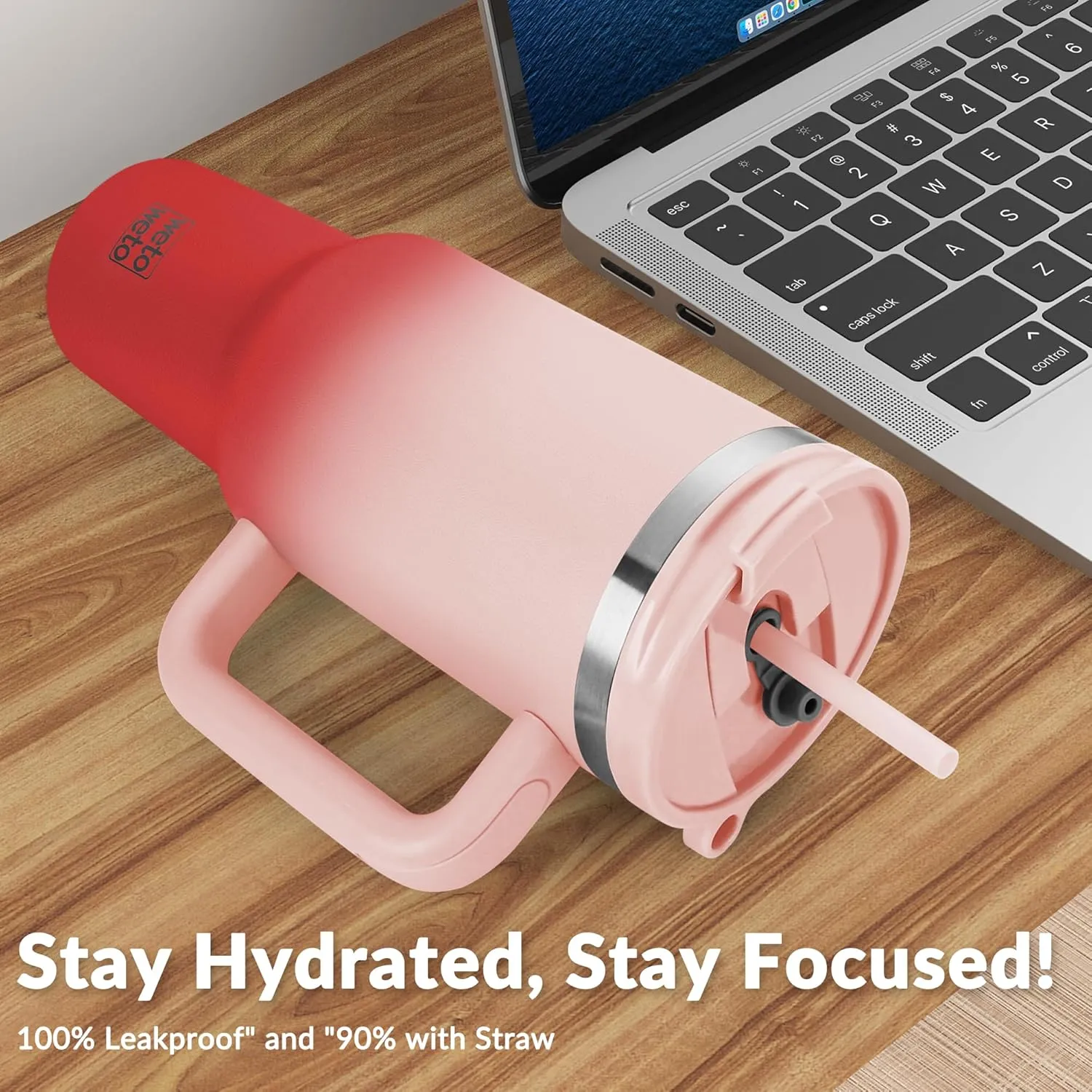 WETOWETO 40oz Tumbler with Handle | Insulated Stainless Steel Travel Mug | 34Hrs Cold & 10Hrs Hot Retention | 100% Leakproof Lid & Straw | Dishwasher Safe   Car Cup Holder Fit (Pink-Red Gradient)