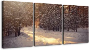 Wewejia Winter Canvas Wall Art for Wall Decor - Winter Jungle Trail Painting HD Giclee Artwork Printed on Canvas Ready to Hang 36"x48"x3pcs (90x120cmx3pcs)