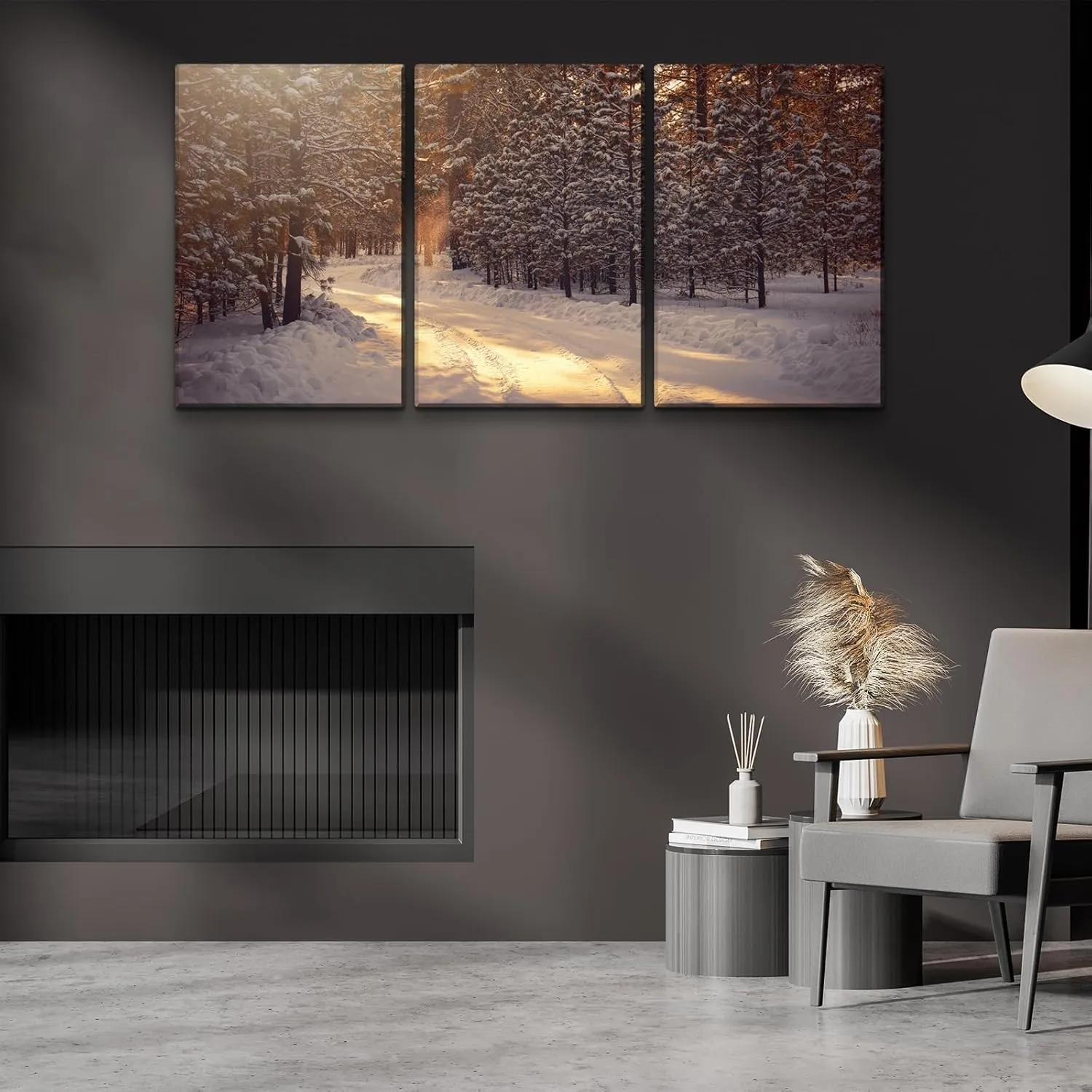 Wewejia Winter Canvas Wall Art for Wall Decor - Winter Jungle Trail Painting HD Giclee Artwork Printed on Canvas Ready to Hang 36"x48"x3pcs (90x120cmx3pcs)
